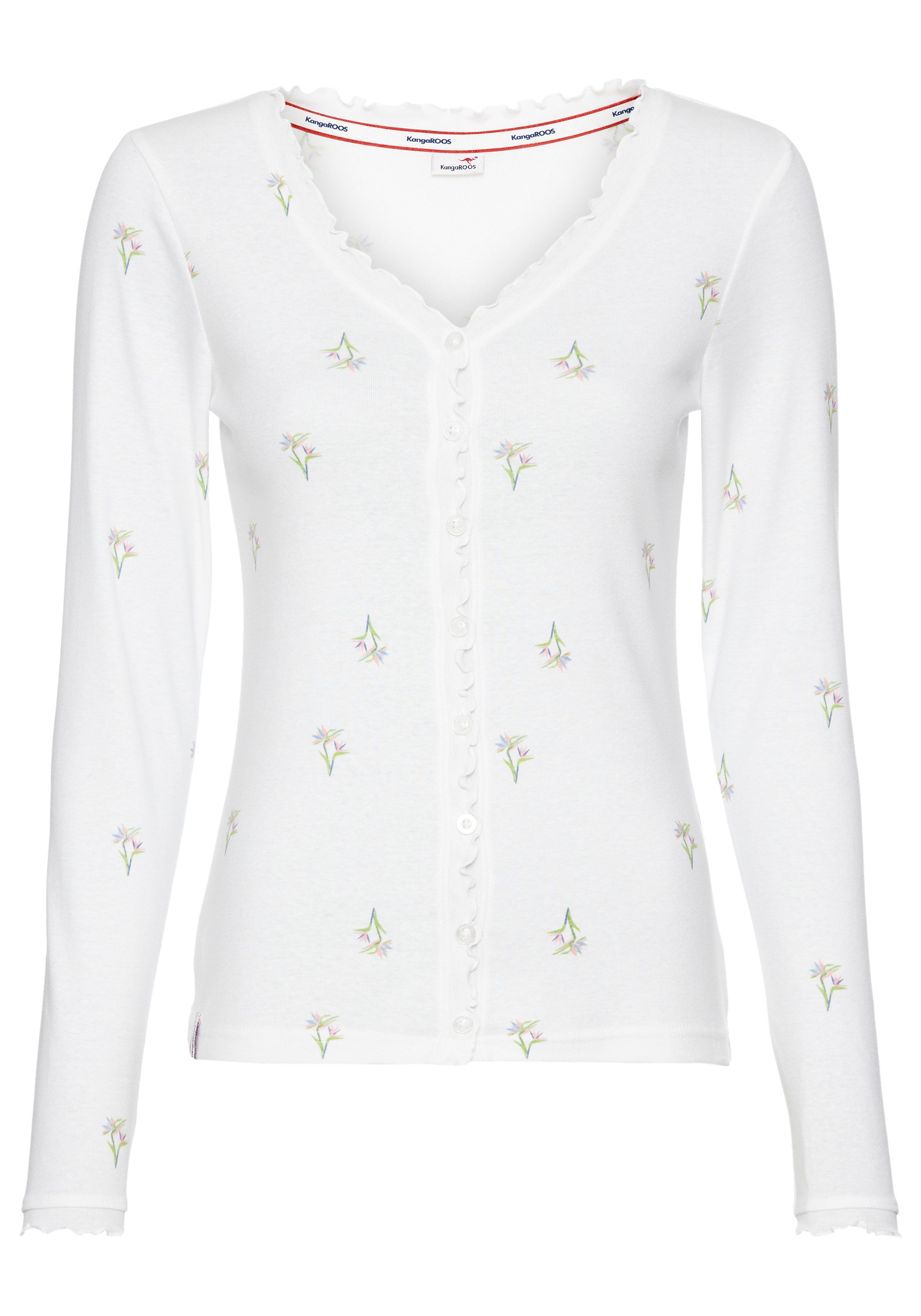 KangaROOS Shirt met lange mouwen met bloemenprint en knoopsluiting