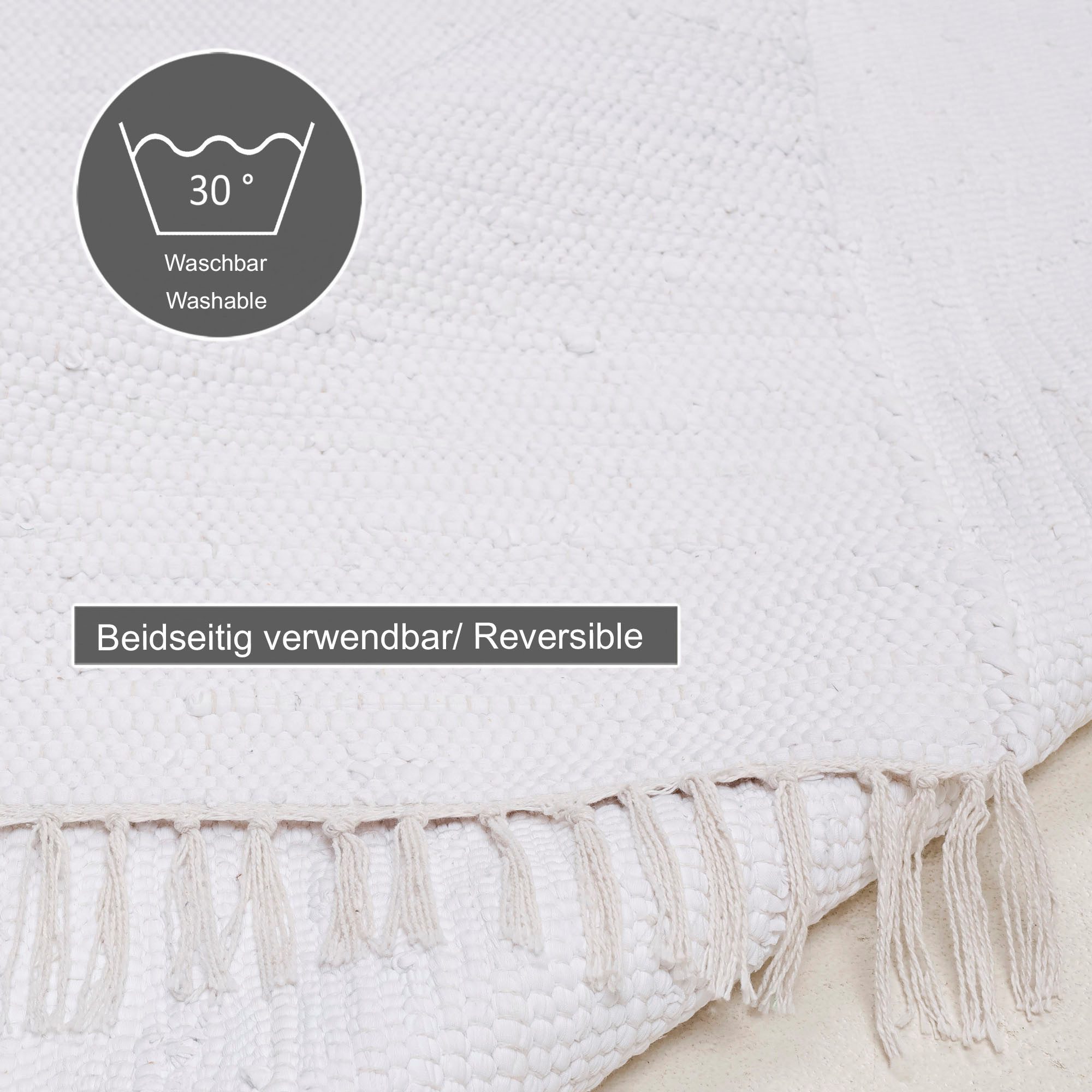 THEKO Vloerkleed Happy Cotton Handgeweven vloerkleed, platweefsel, puur katoen, met de hand geweven, met franje
