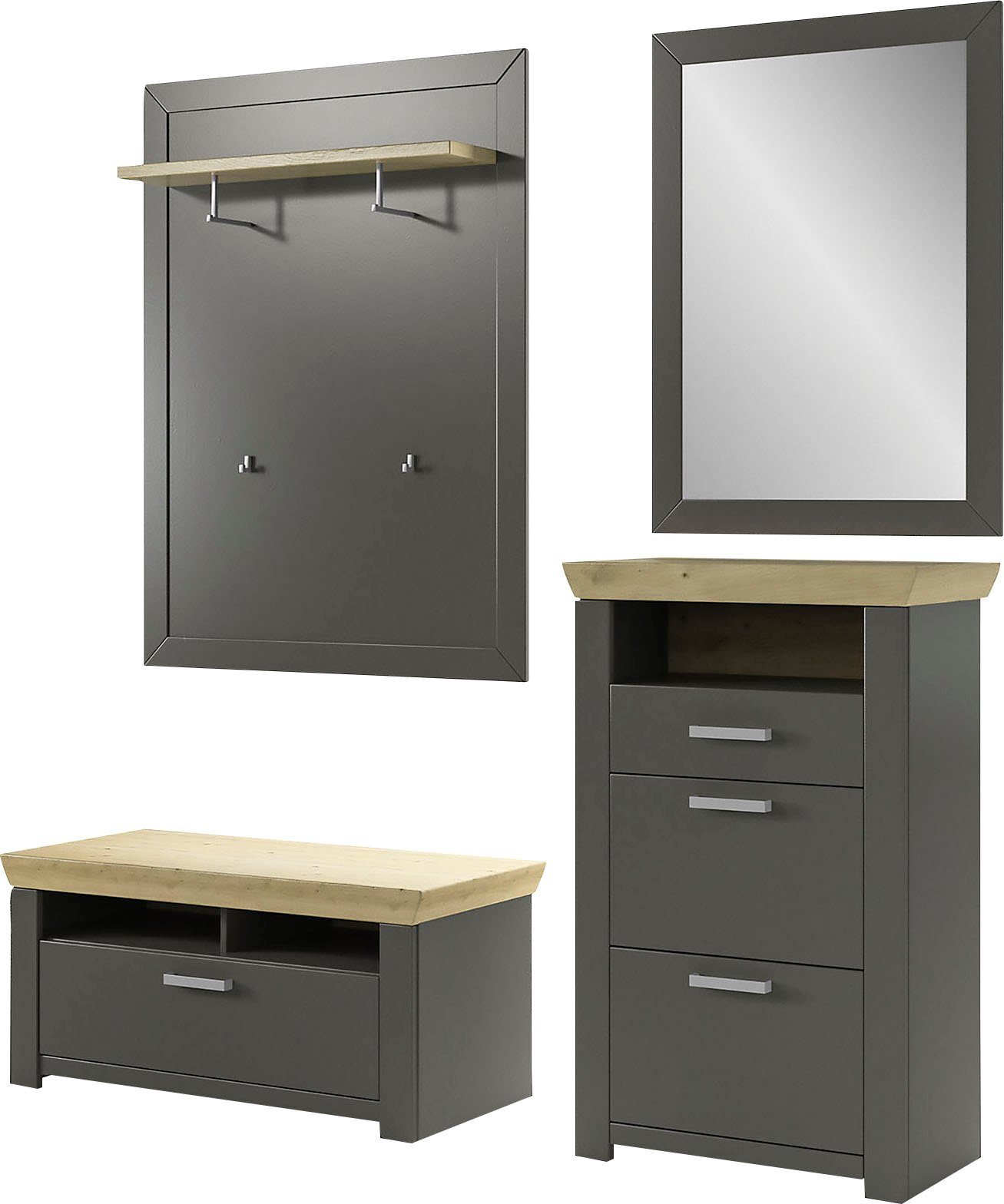 set one by Musterring Halmeubelset GA York Kombi 70 met garderobe paneel en spiegel (set, 4-delig)