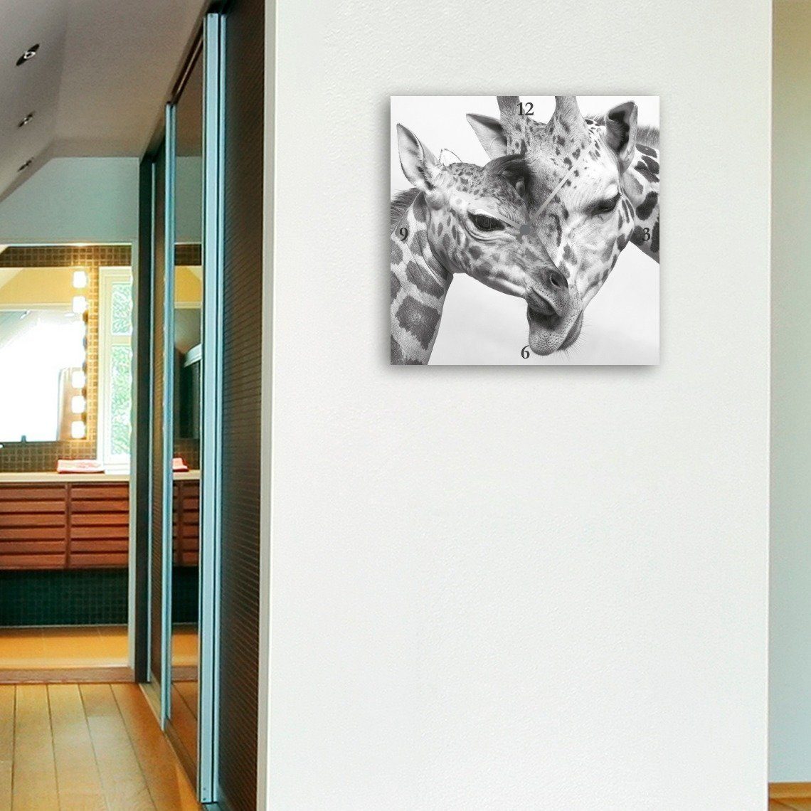 queence Wandklok Giraffen vierkant, acrylglas, dierenmotief, giraffen (1-delig)