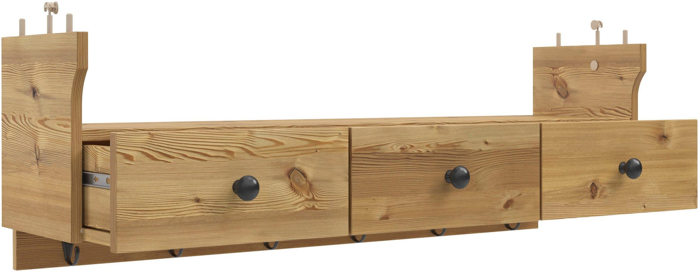 Kochstation Keukenrek KS-Osby Massief grenen, breedte 100 cm, 1 lade, 6 metalen haken (1 stuk)