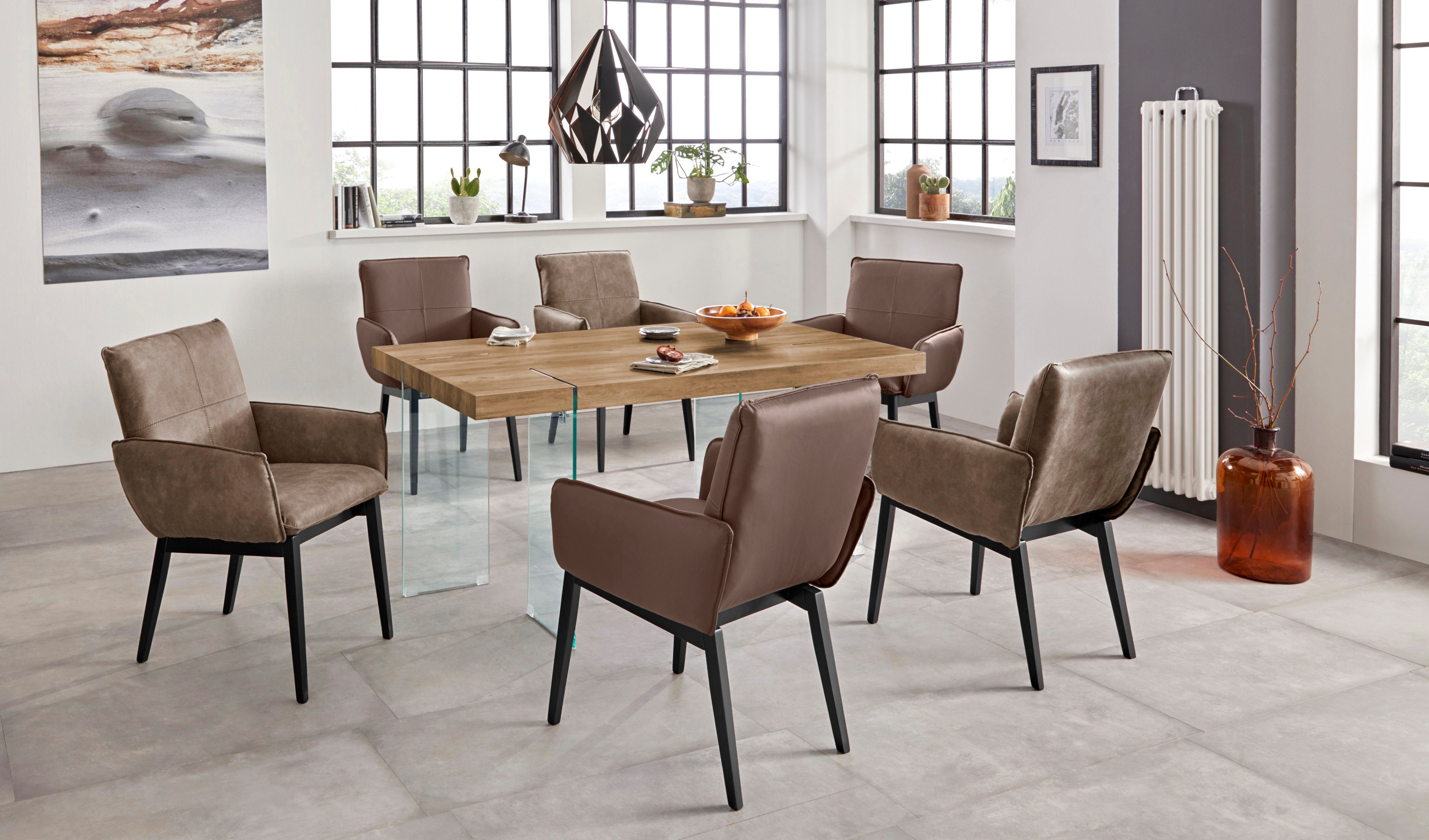 Home affaire Stoel met armleuningen Model 6 Bekleding van microvezel of leer, frame is beuken in zwart gelakt (2 stuks)