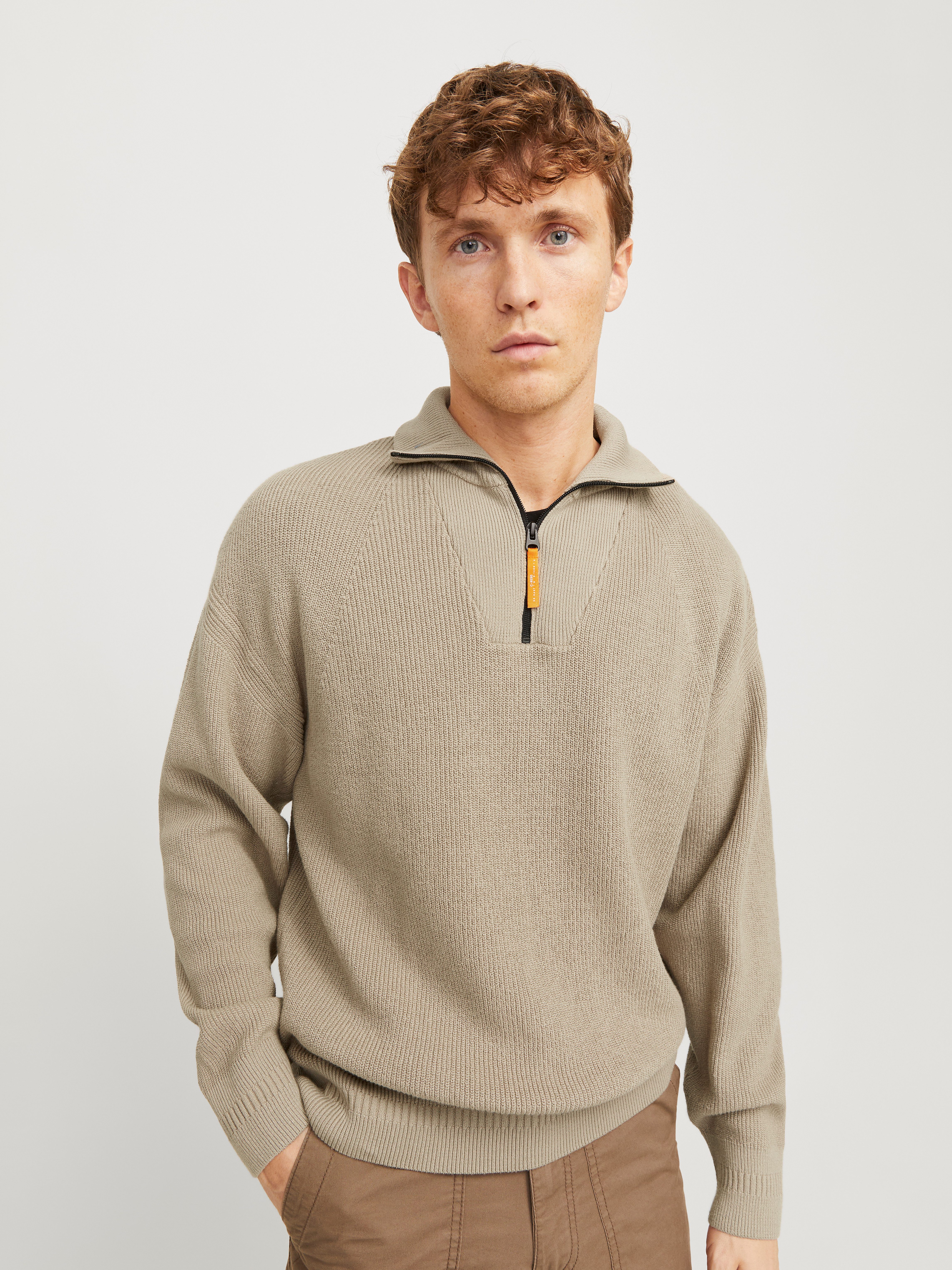 Jack & Jones Schipperstrui JCOOUTDOOR KNIT HALF ZIP HIGH NECK SN