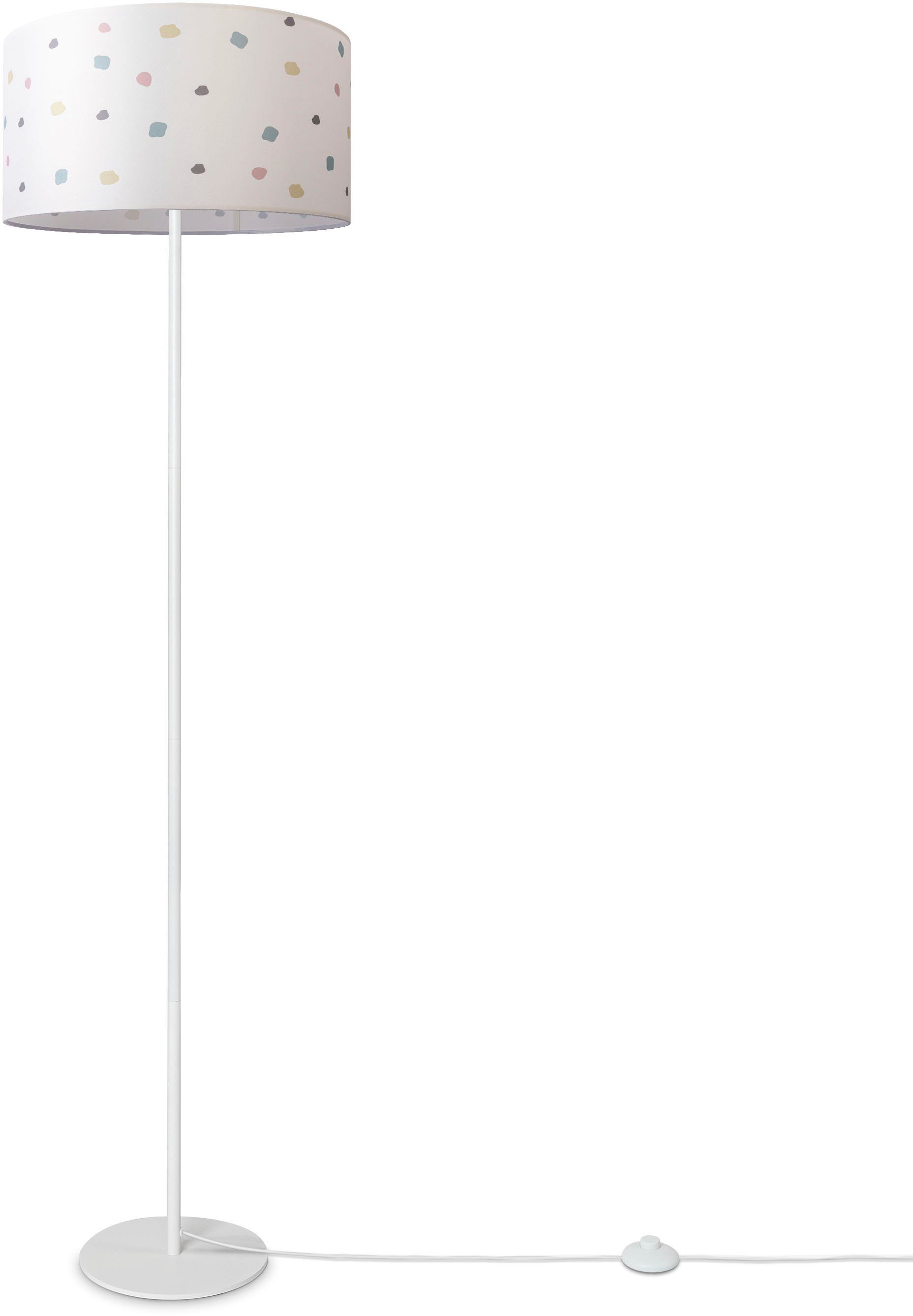 Paco Home Staande lamp Luca Dots Woonkamer stofkap E27 textiel lampenkap rond stippen stof vloerlampen wit