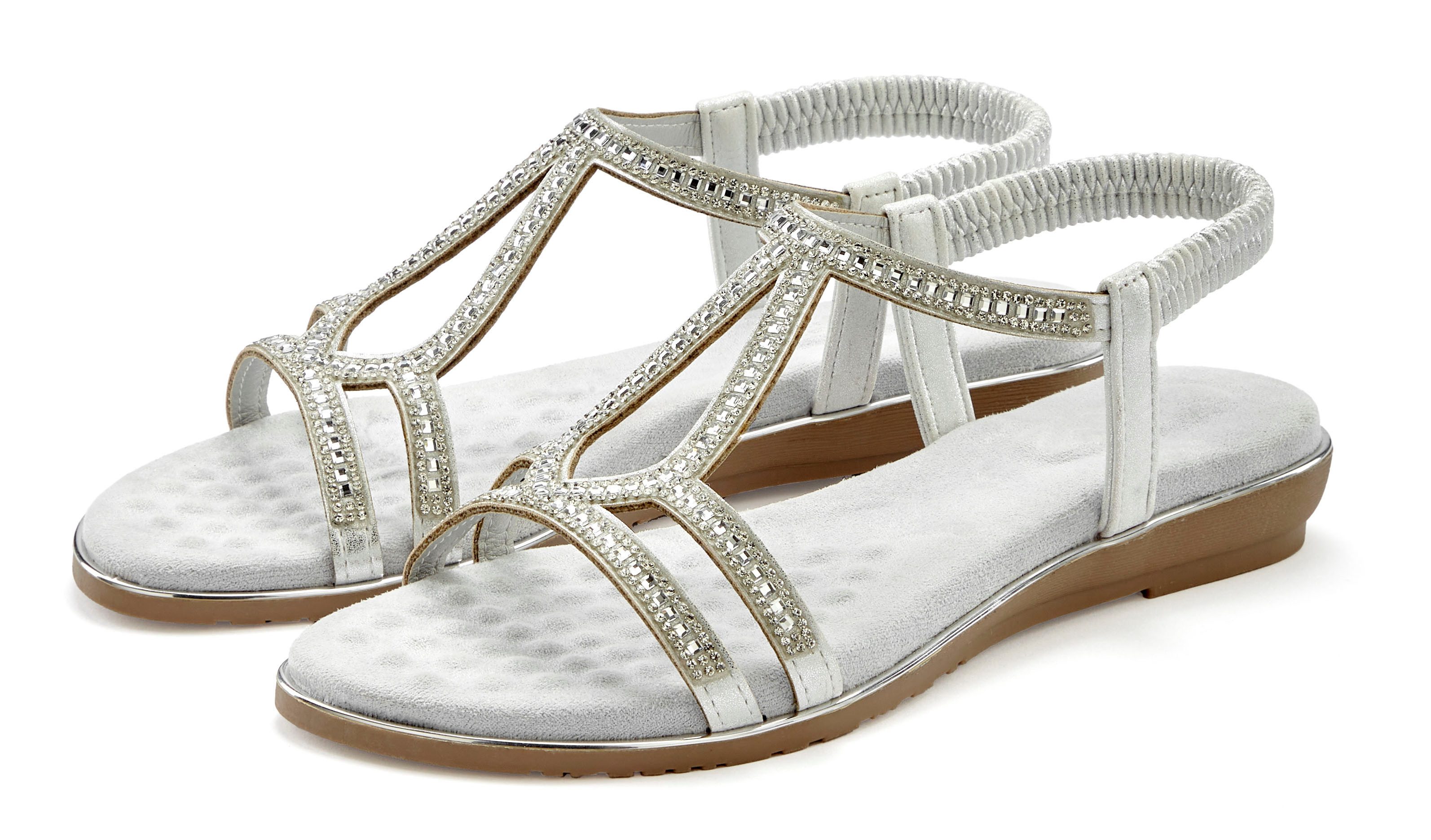 Vivance Sandalen Sandalet, Zomerschoen met glinsterende versieringen en elastische bandjes dames sportieve sandalen maat 43 zilver(kleur)