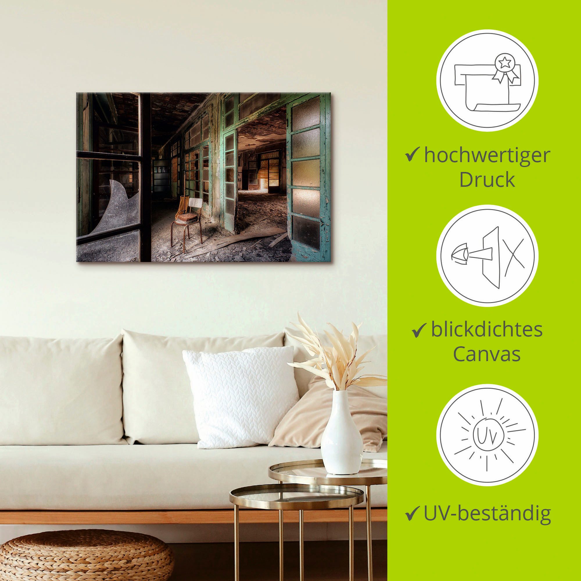 Artland Artprint Lost Place - stoel - verlaten plaatsen als artprint van aluminium, artprint voor buiten, artprint op linnen, poster in verschillende maten. maten
