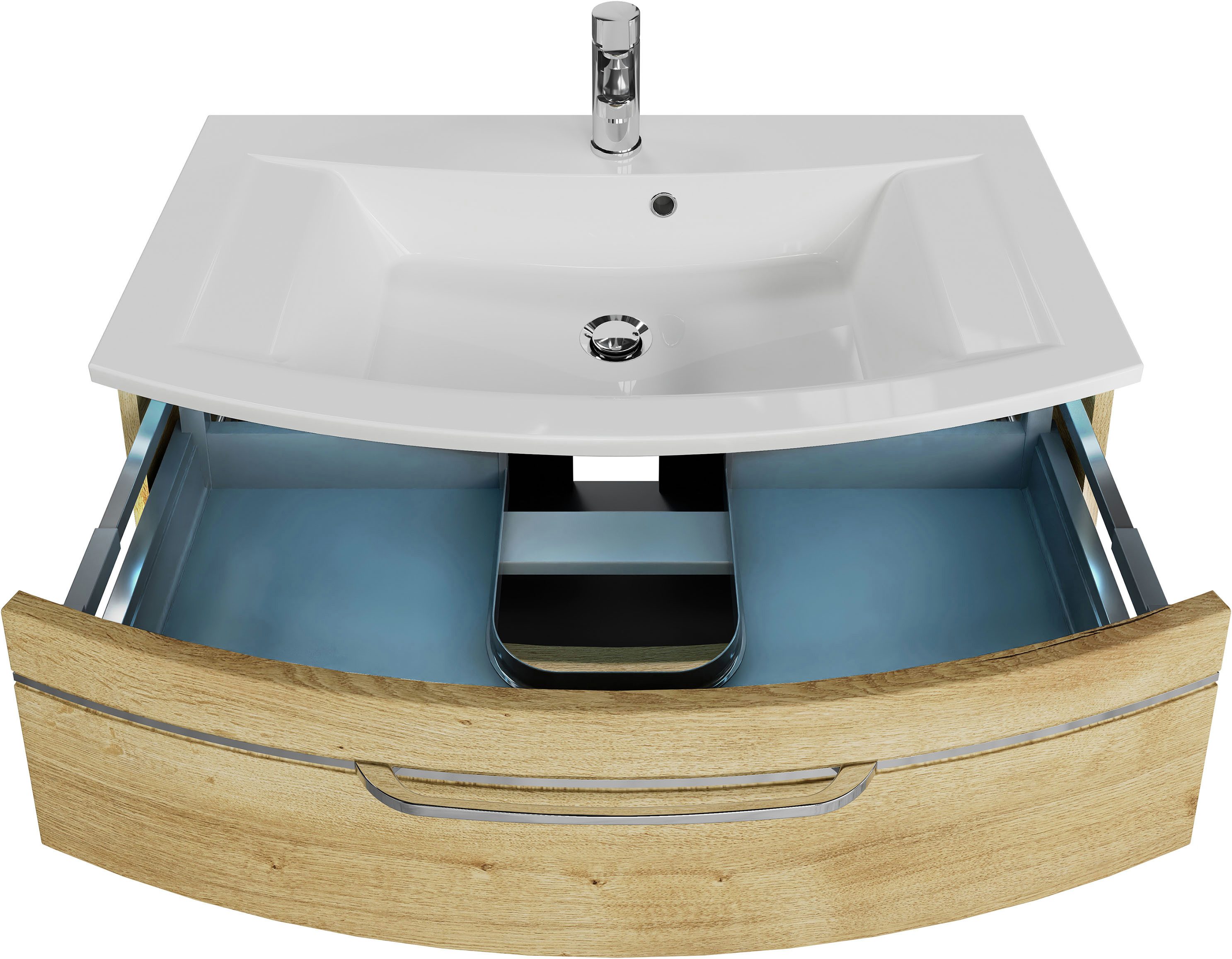Saphir Badmeubelset Serie 7045 2-delig, mineraalmarmeren wastafel met led-spiegelkast (set, 2 stuks)