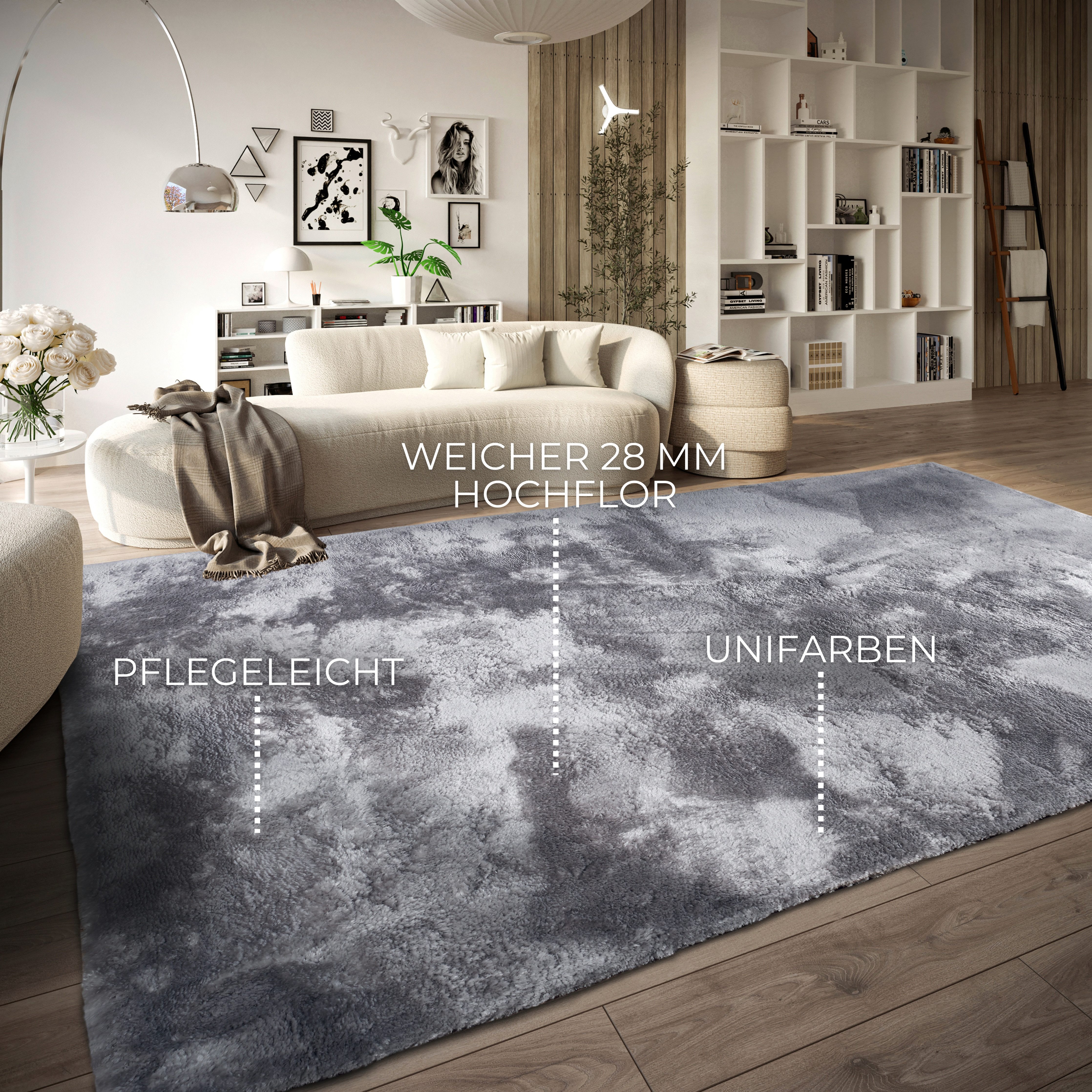 ELLE DECORATION Hoogpolig vloerkleed Calida Lange pool, shaggy, effen, pluizig, zacht, glanzend, modern, effen