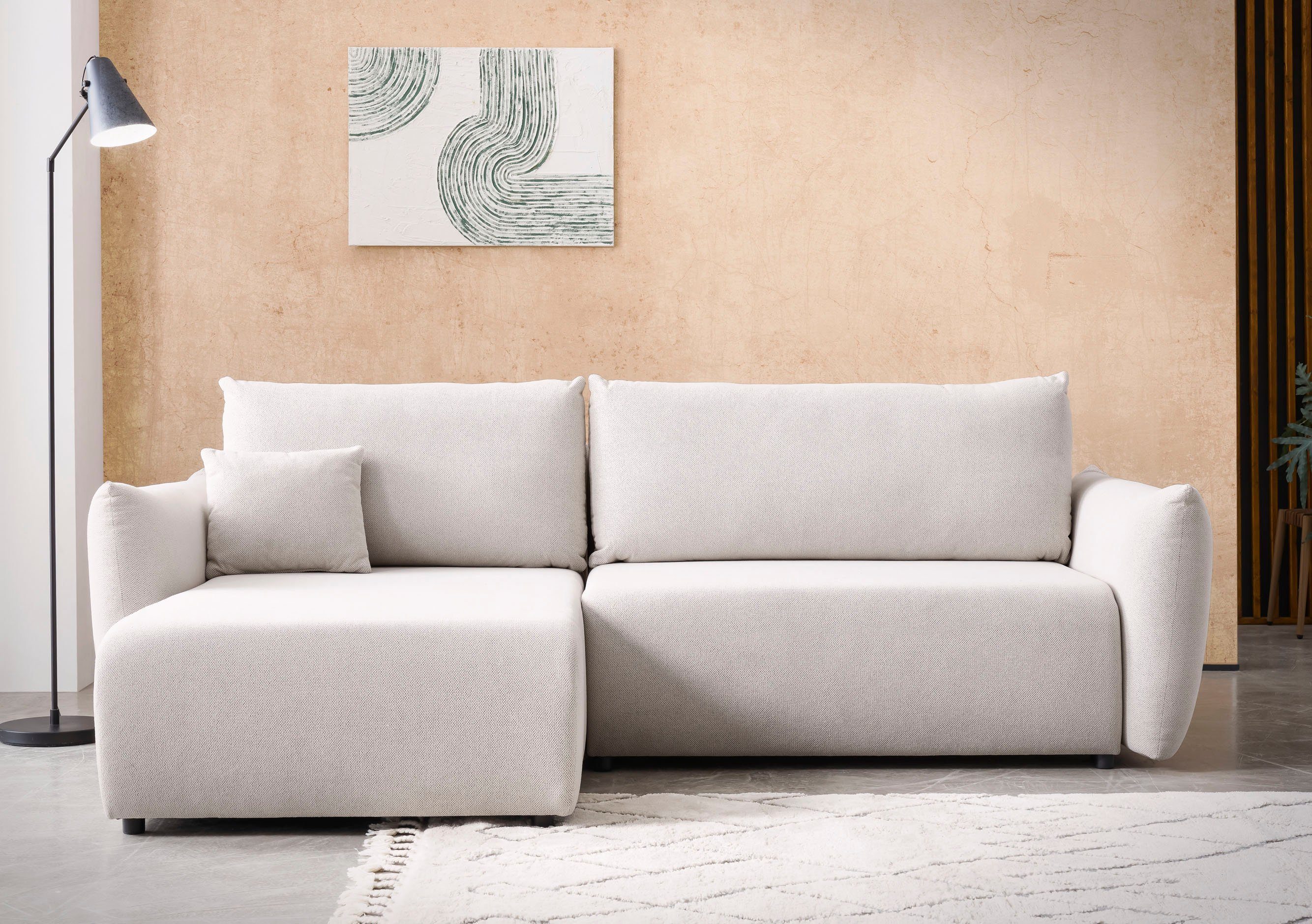 INOSIGN Hoekbank MAVAS bedbank met bedkist, L-model, ca. 257/127 cm (ligoppervlak 212/145 cm), ribfluweel, chenille, structuur grijs, hoekbanken,