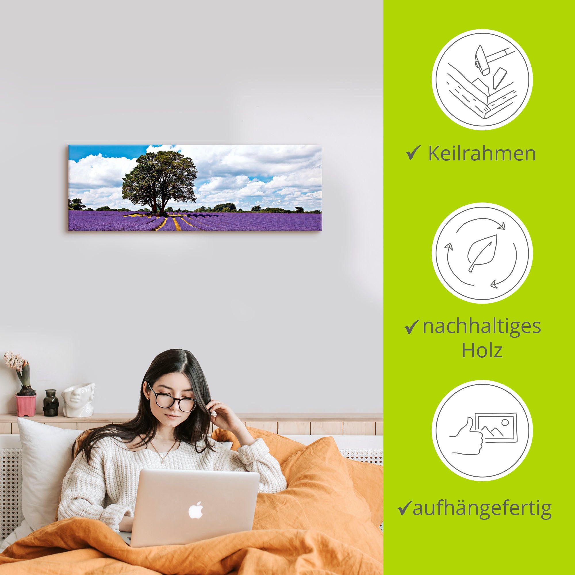 Artland Artprint Mooi lavendelveld in de zomer als artprint van aluminium, artprint voor buiten, artprint op linnen in verschillende maten