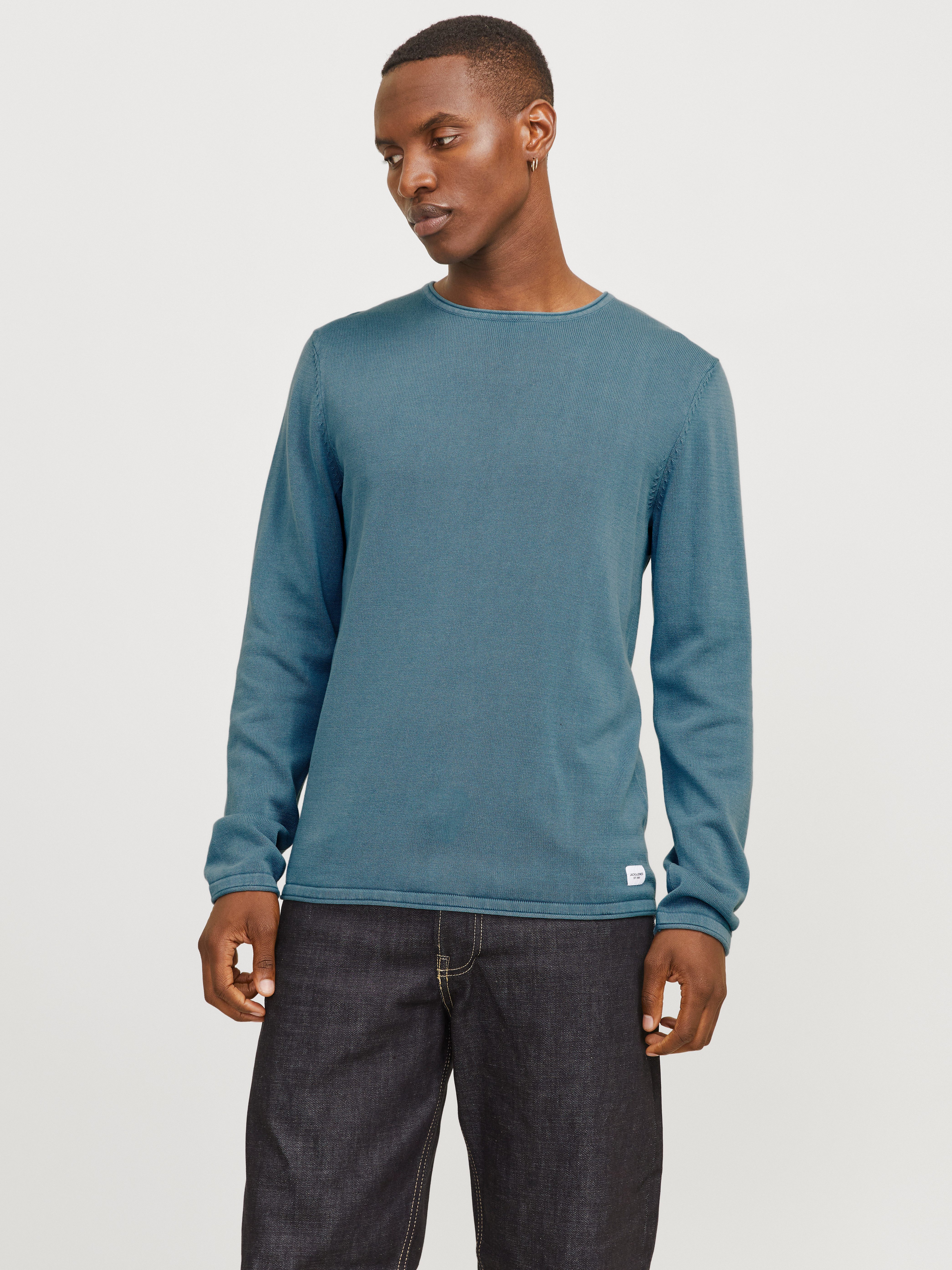 Jack & Jones Gebreide trui JJELEO KNIT CREW NECK NOOS heren pullovers maat S blauw