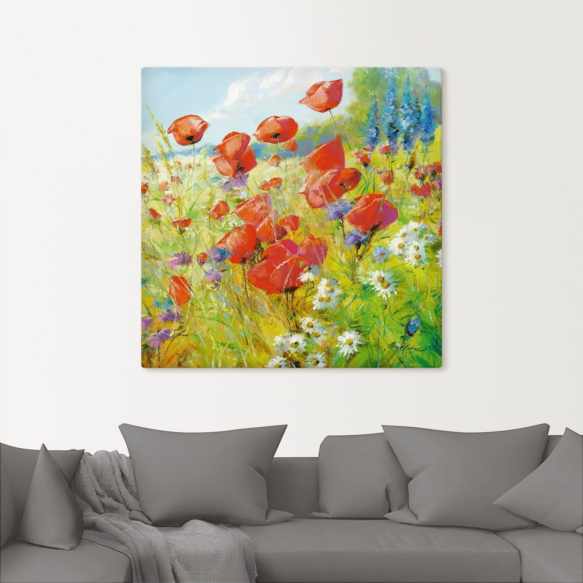 Artland Artprint Zomerweide met klaprozen als artprint van aluminium, artprint voor buiten, artprint op linnen, poster in verschillende maten. maten