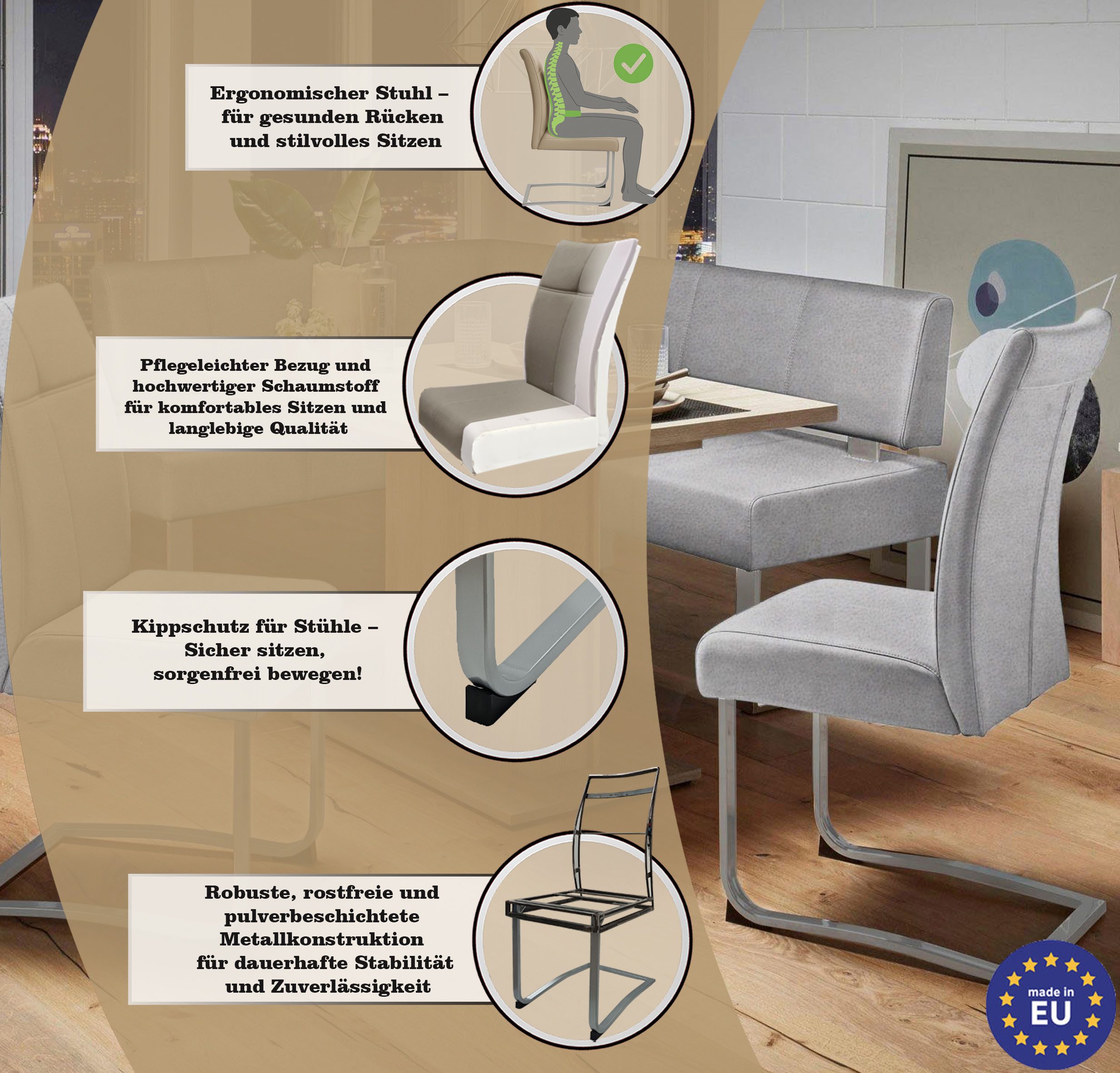 Home affaire Vrijdragende stoel RAB Bekleding in verschillende kwaliteiten, maximaal vermogen 120 kg (set, 2 stuks)