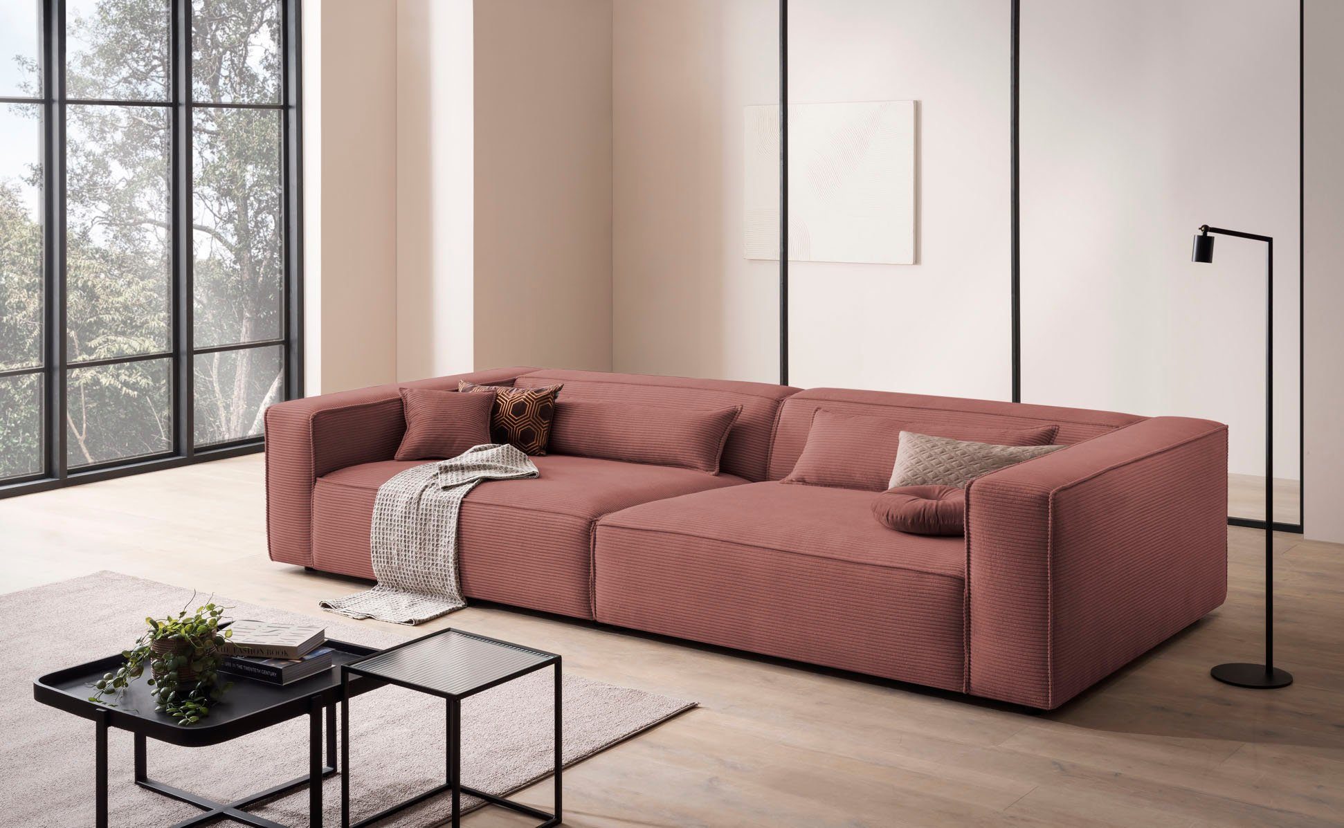 LeGer Home by Lena Gercke 3-zitsbank PIARA, XXL sofa met biesnaad, Big-sofa in cord of linnenlook