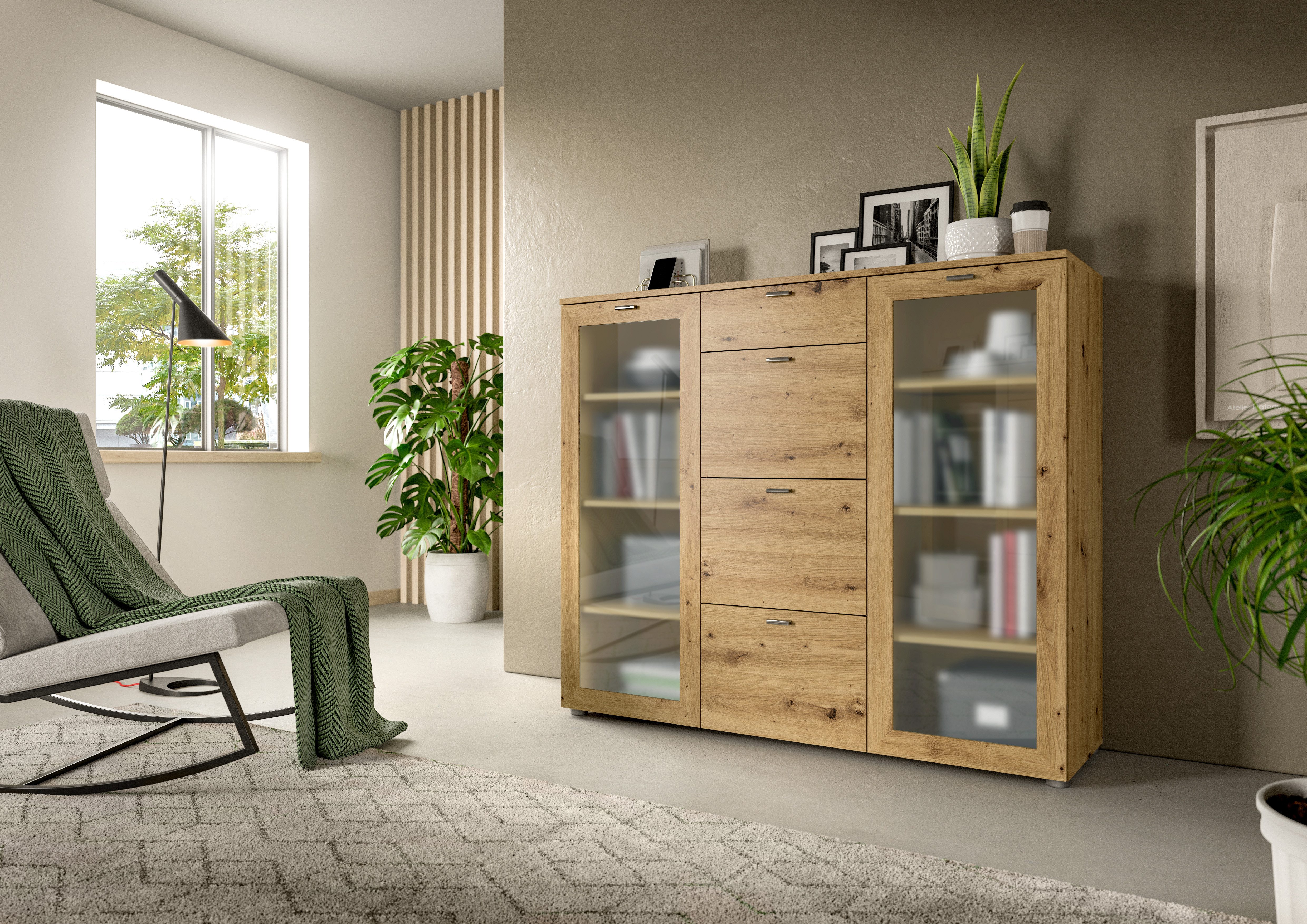 INOSIGN Highboard Onex, breedte 135 cm, met glazen deur, veelzijdig inzetbaar