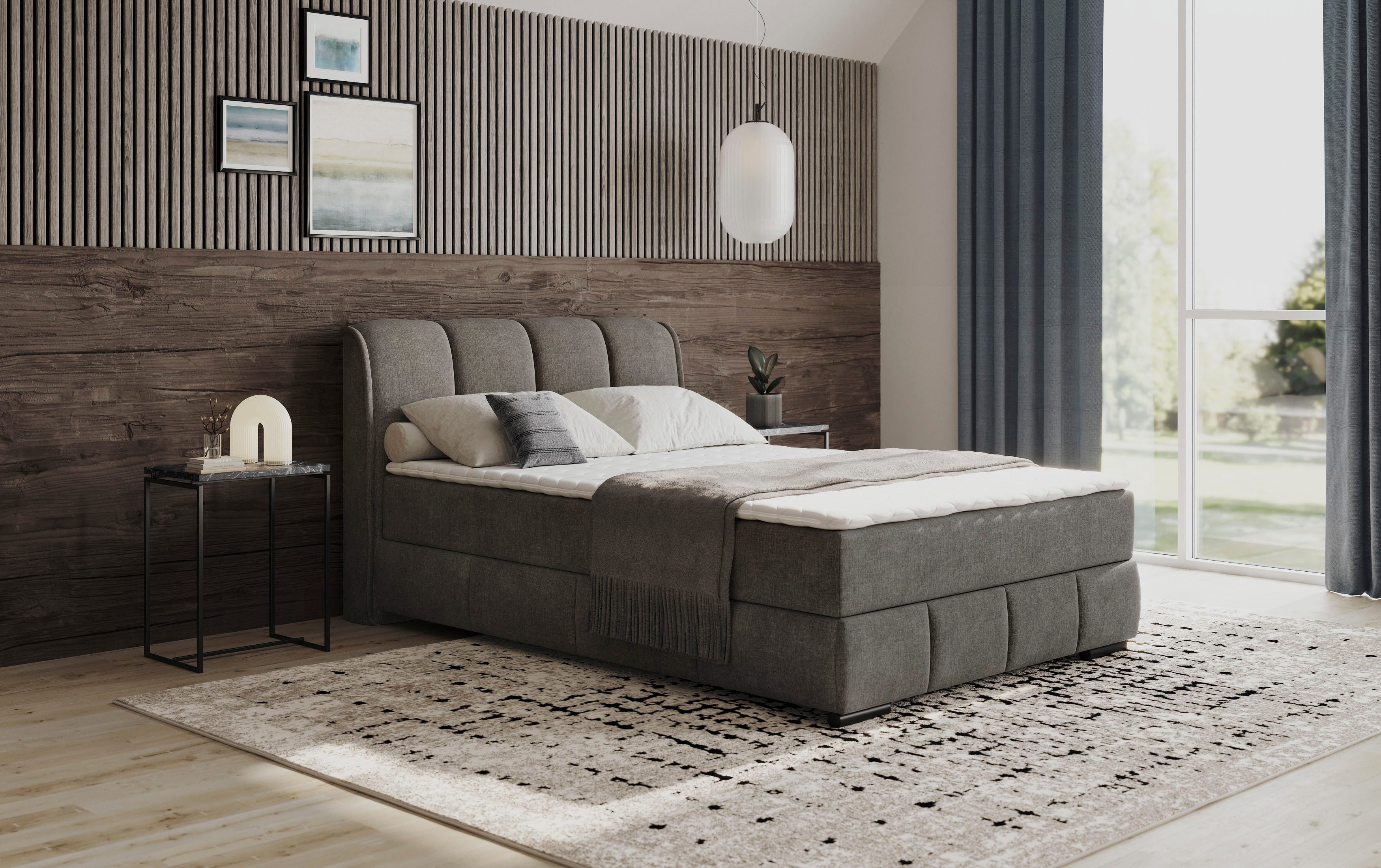 Mr. Couch Boxspring Bethany met bedkist, incl. matras Topmatras en sierkussen, in verschillende hardheden beschikbaar boxsprings grijs