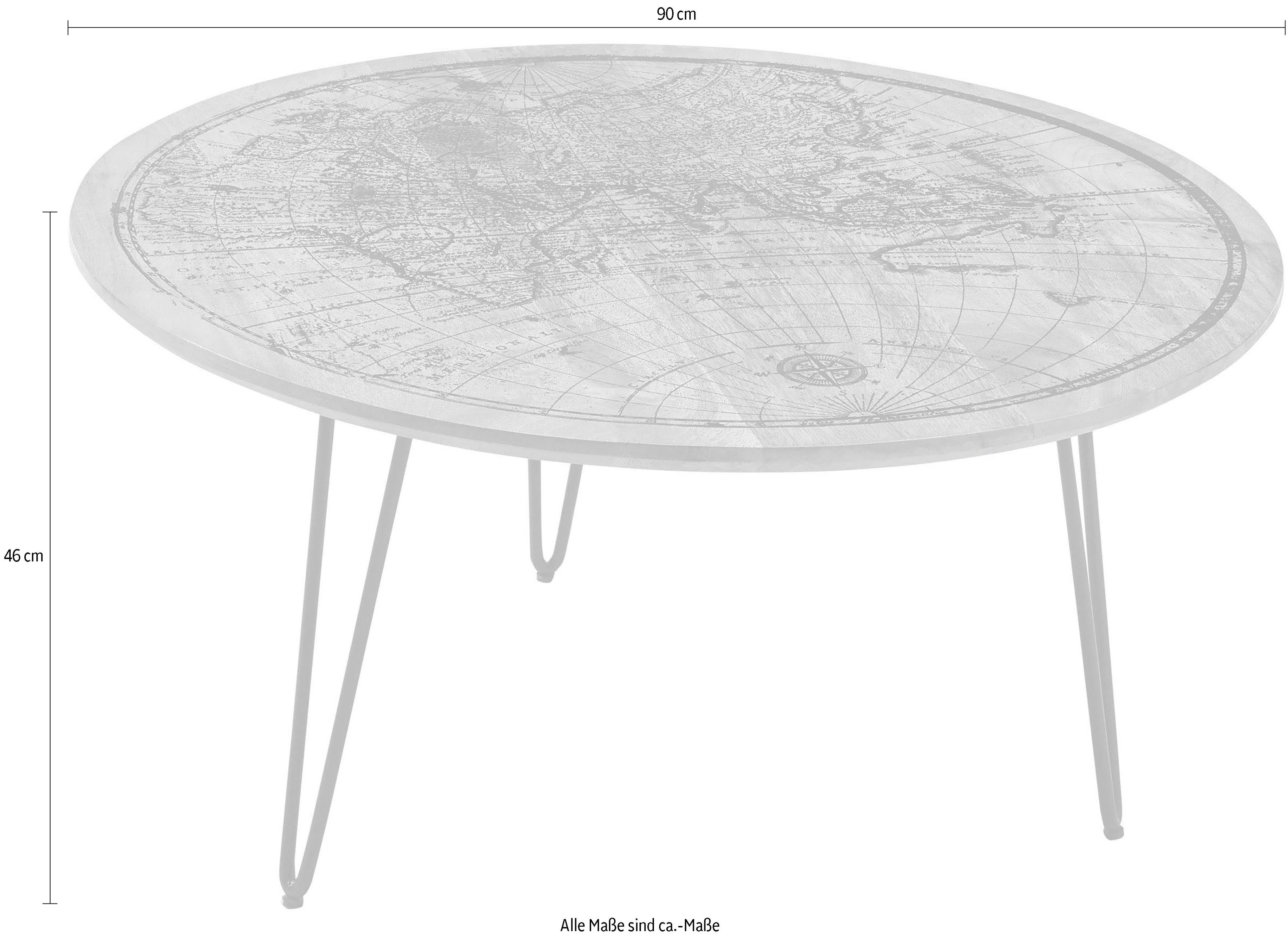 Stolkom Salontafel Napcoa met wereldkaart print, tafel in massief mango hout