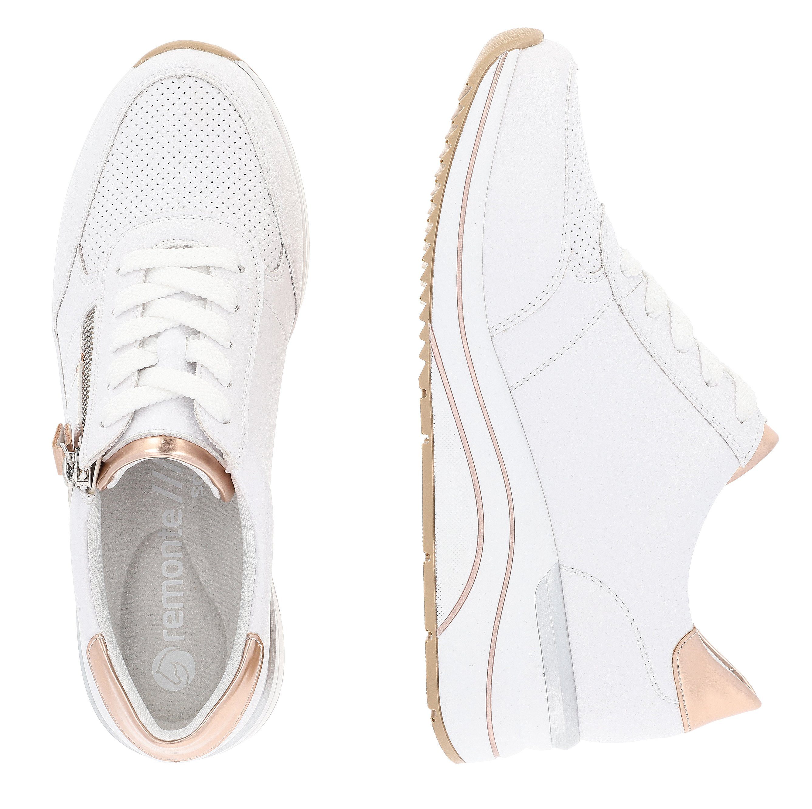 Remonte Sneakers met sleehak , vrijetijdsschoen, lage schoen, veterschoen met metallic contrastaccenten