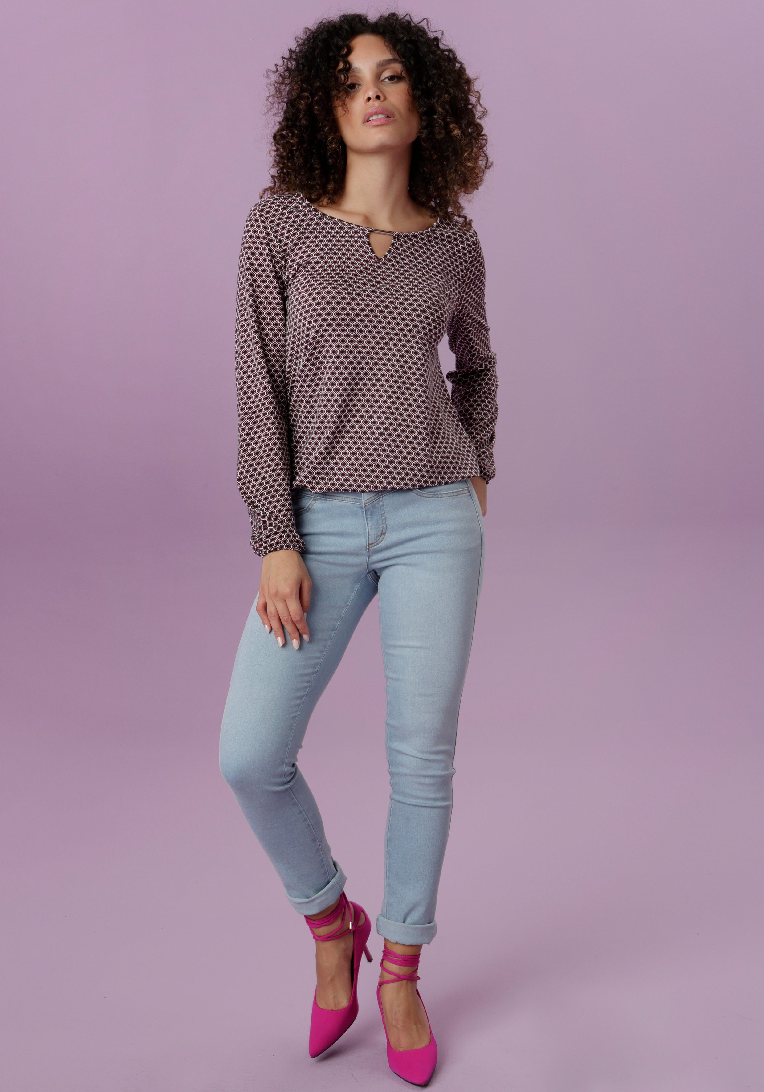 Aniston SELECTED Shirt met lange mouwen in verschillende prints, elk met een sierelement