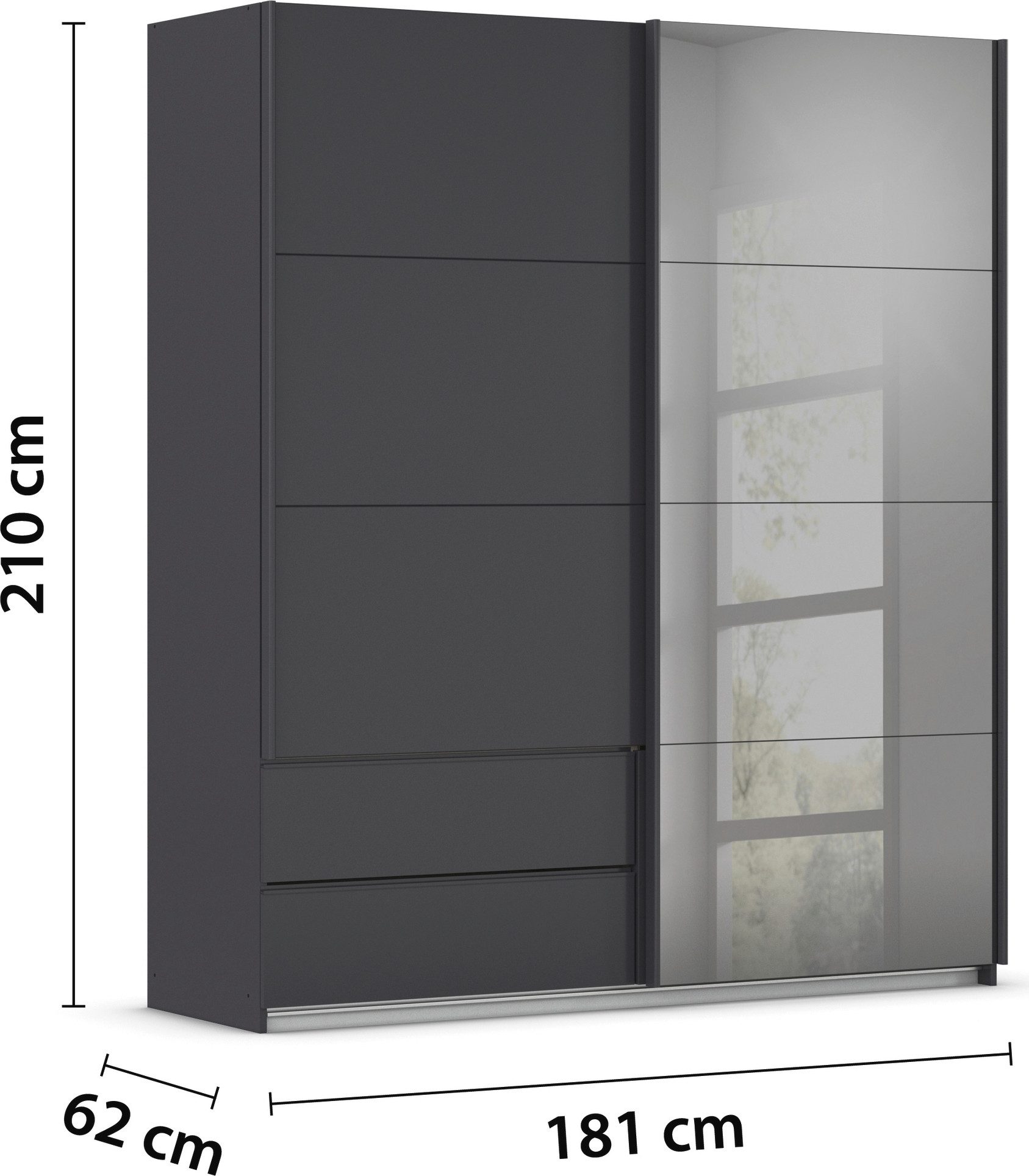 rauch Schuifdeurkast Kledingkast Kast Garderobe ELARA Glazendeur/Grauw spiegel