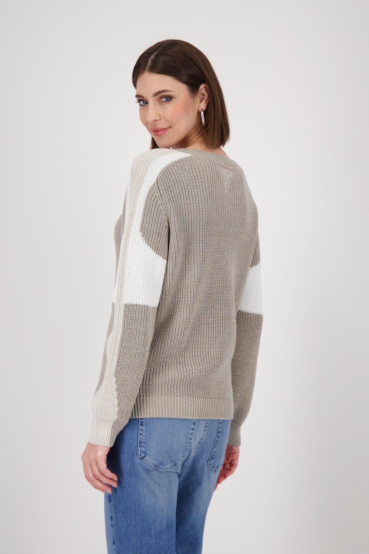 Monari Gebreide trui Pullover Colorblock Patentsteek