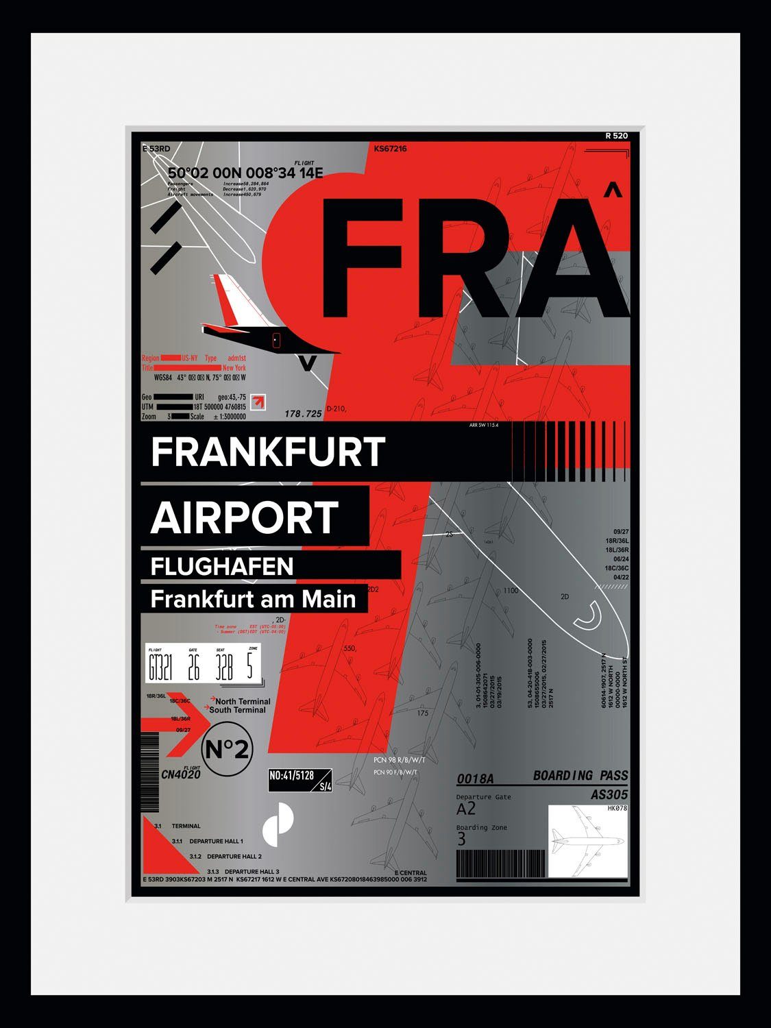 queence Wanddecoratie FRA AIRPORT HD premium posterdruk incl. houten lijst (1 stuk)
