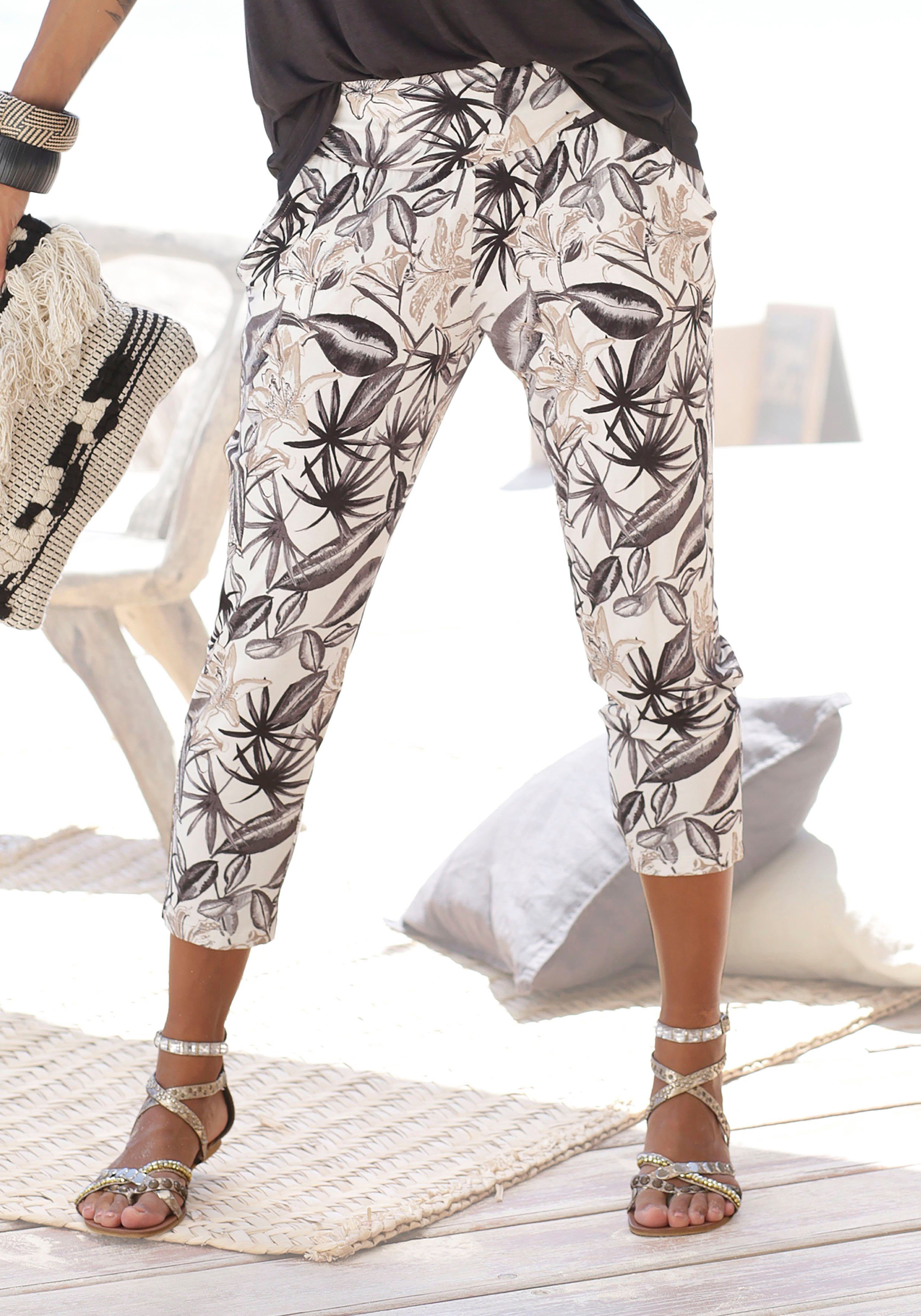 buffalo jerseybroek met all-over print en zakken, 7-8 broek, stoffen broek, elastisch multicolor