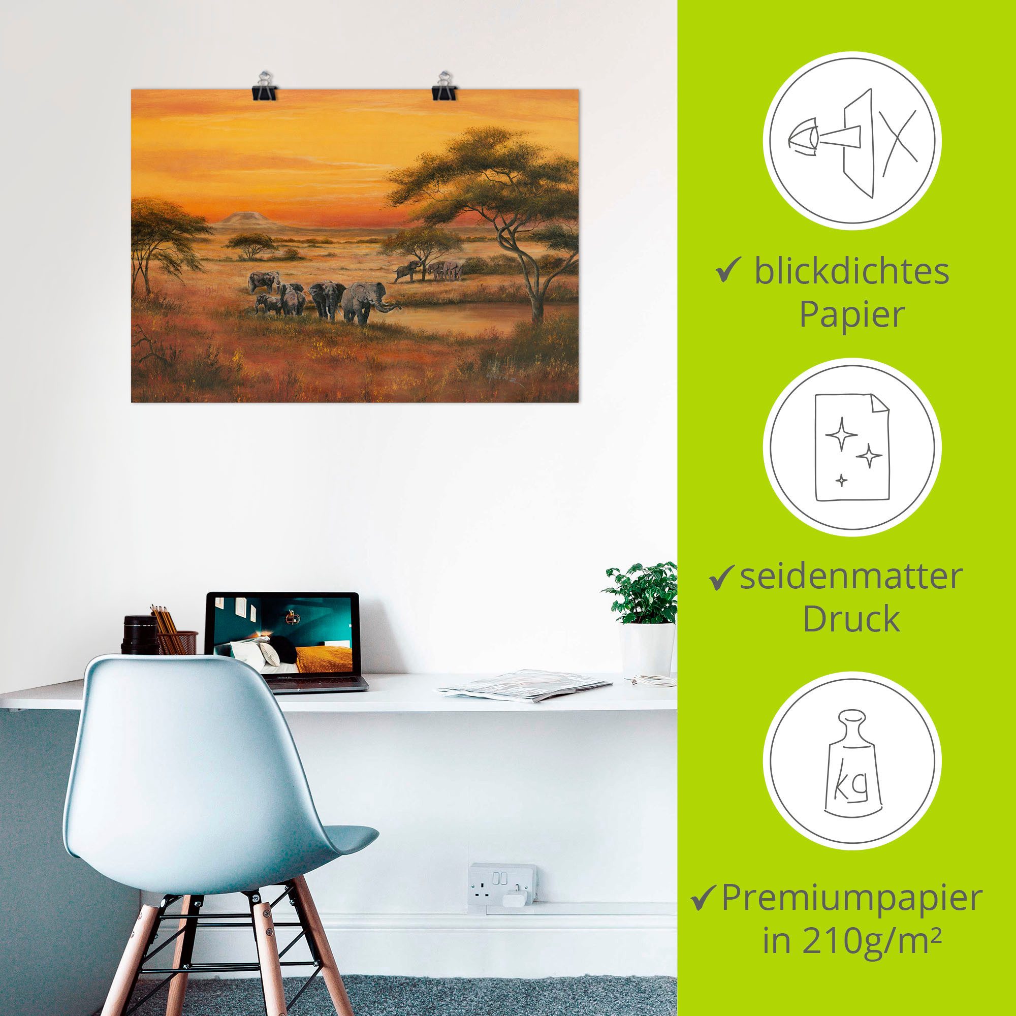 Artland Artprint Afrika Olifanten als artprint van aluminium, artprint voor buiten, artprint op linnen, poster in verschillende maten. maten