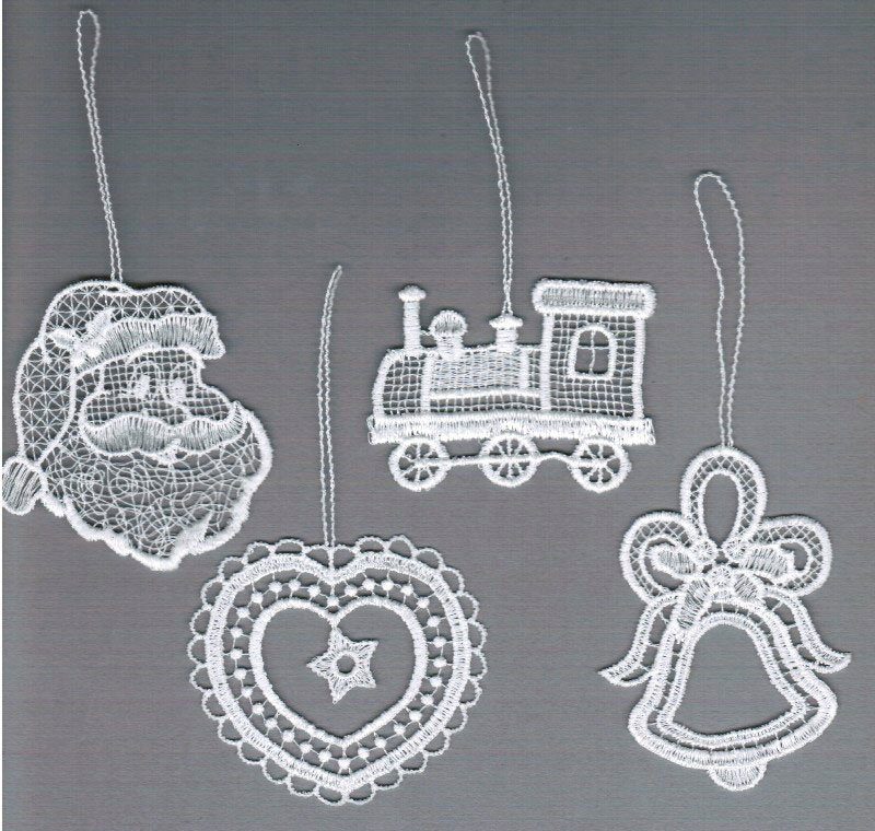 Stickereien Plauen Boomversiering Kerstmotieven Boomdecoratie "Kerstmotieven" kerstboomhangers wit
