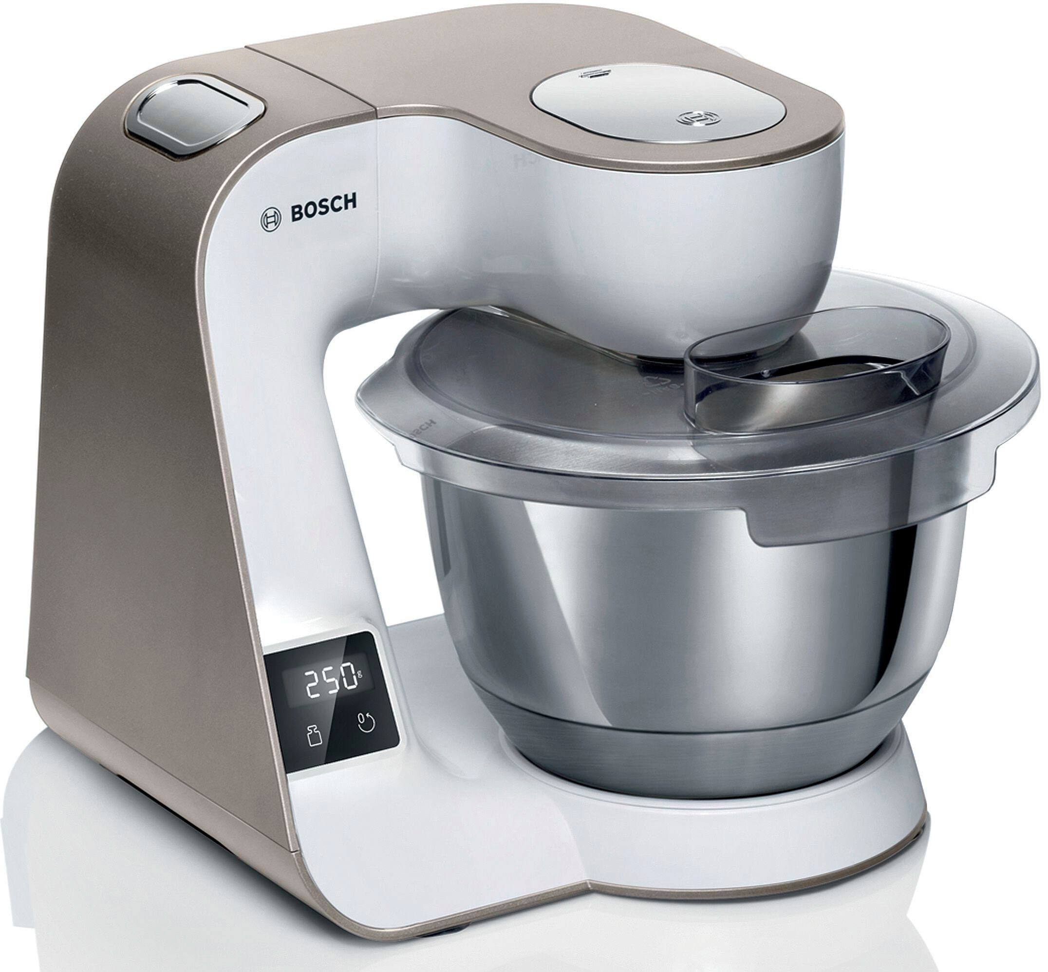BOSCH Keukenmachine Serie 4 MUM5XW40, geïntegreerde weegschaal, continu rasp- en snijapparaat, wit/champagne