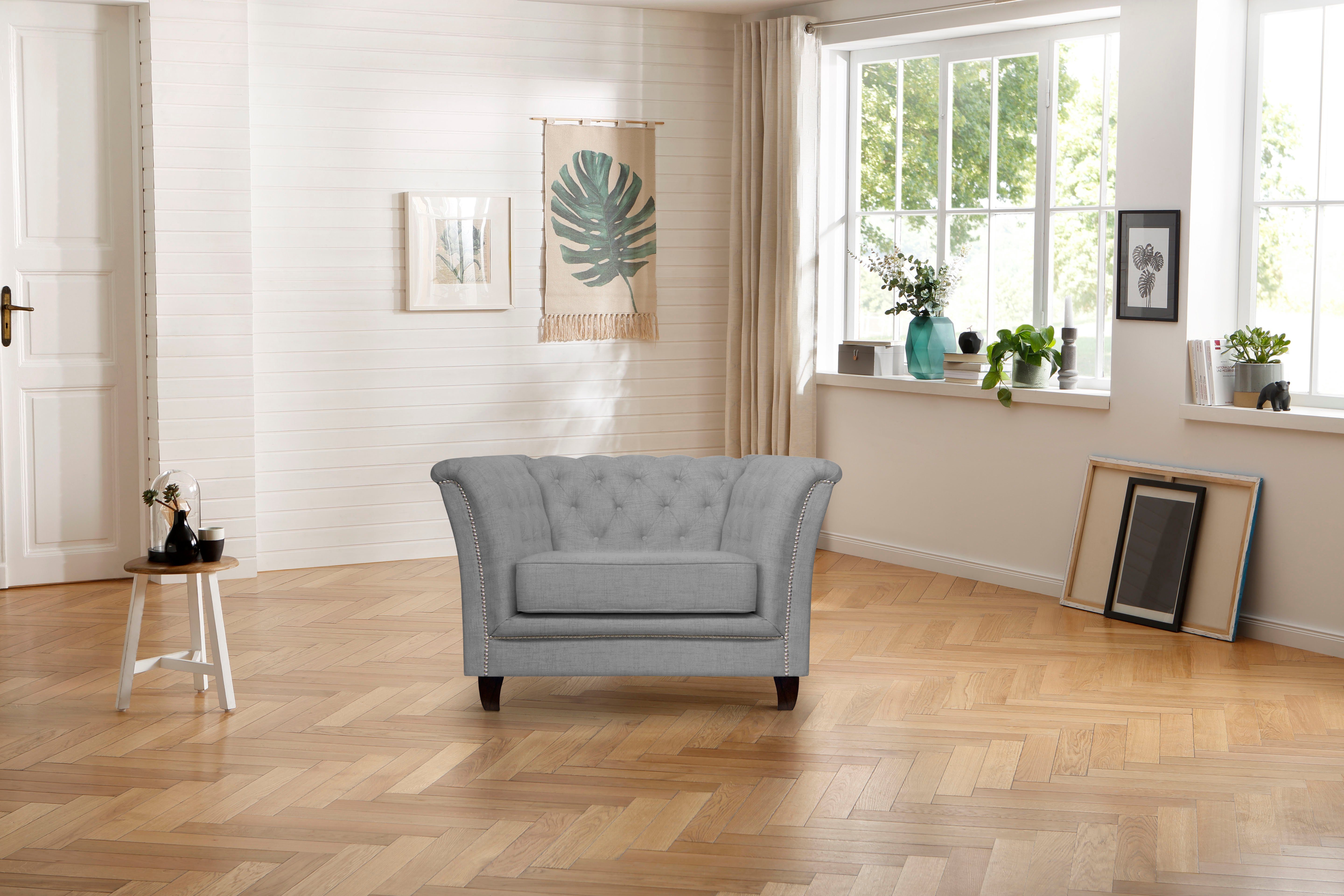 Home affaire Chesterfield-fauteuil Derby past bij de bekleding derby, met sierstuds en luxueuze capi