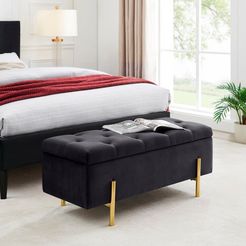 leonique slaapkamerbankje aubrey zitoppervlak doorgestikt, met opbergruimte zwart