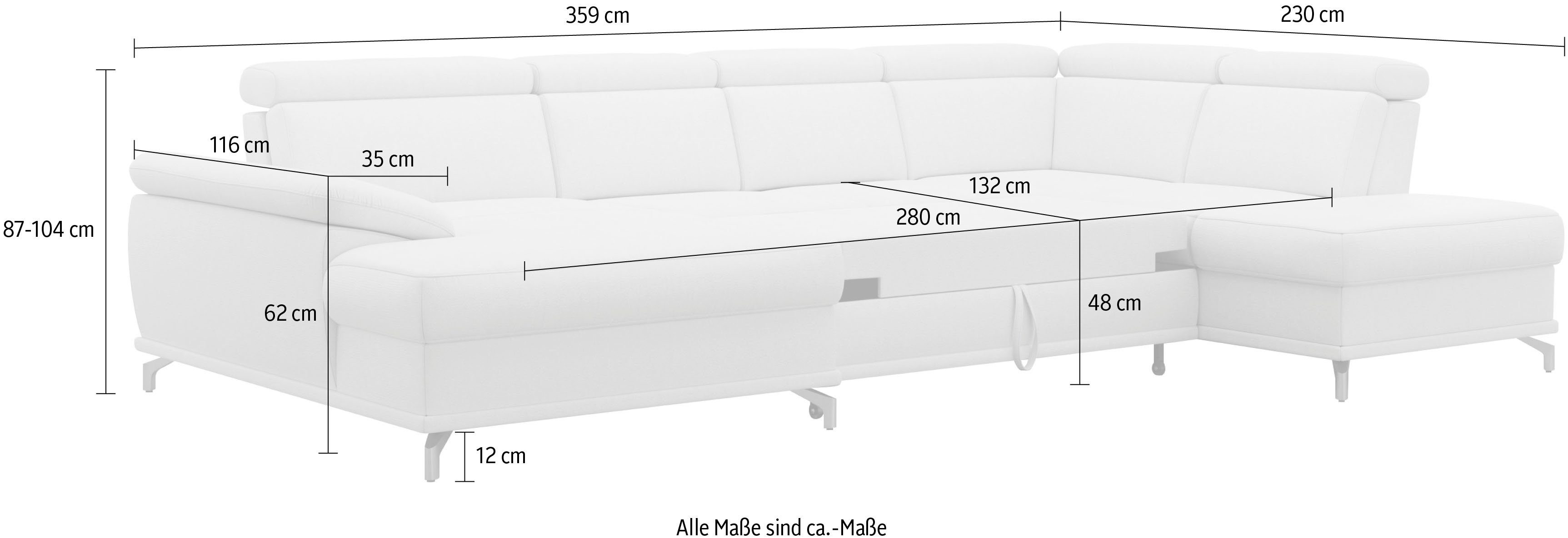 sit&more Zithoek Cabrio U-vorm, met zitdiepteverstelling, arm- en hoofdsteunverstelling