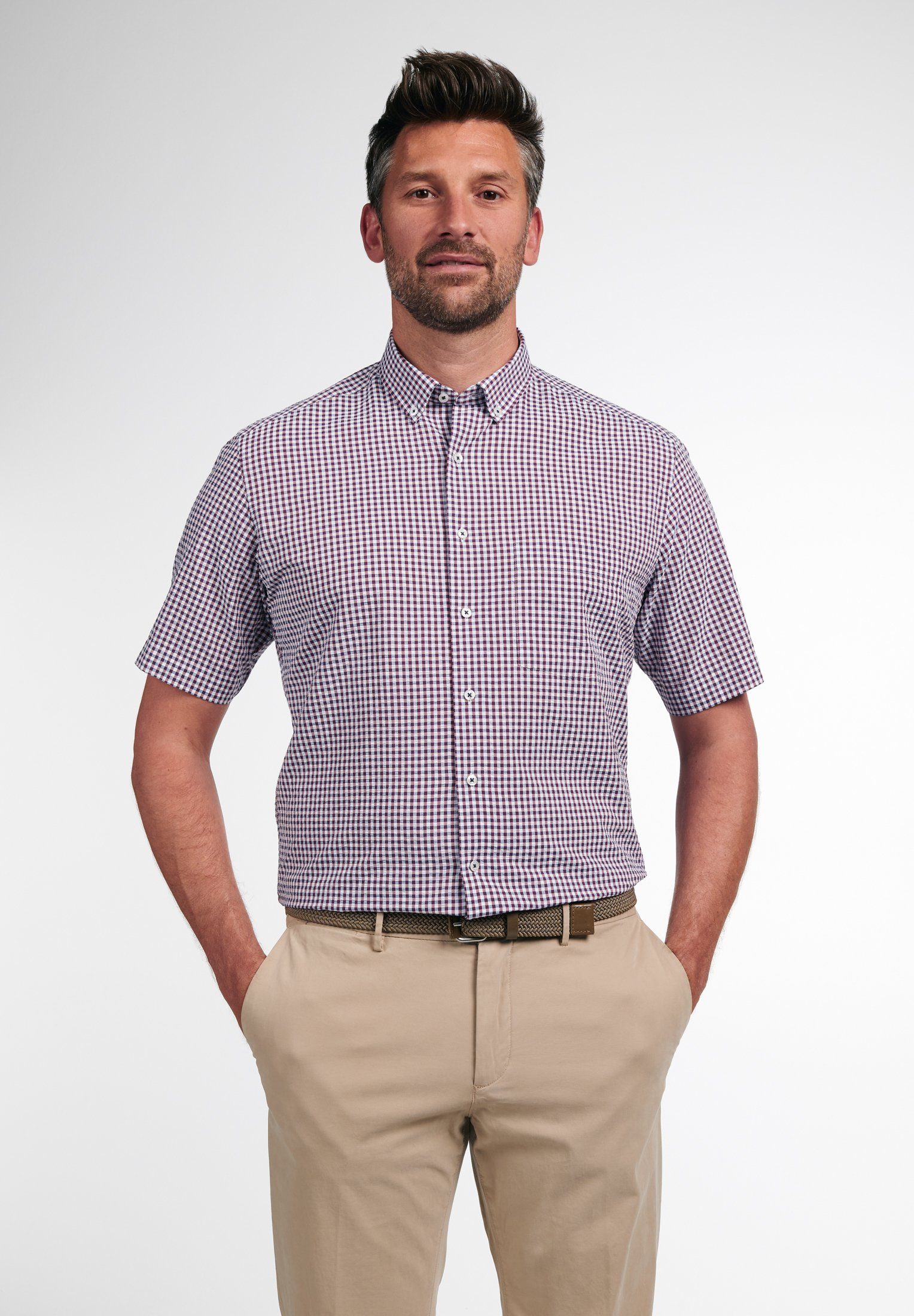 Herenhemd met lange mouwen, 2-in-1, zwart en wit, regular slim fit, kentkraag, strijkvrij