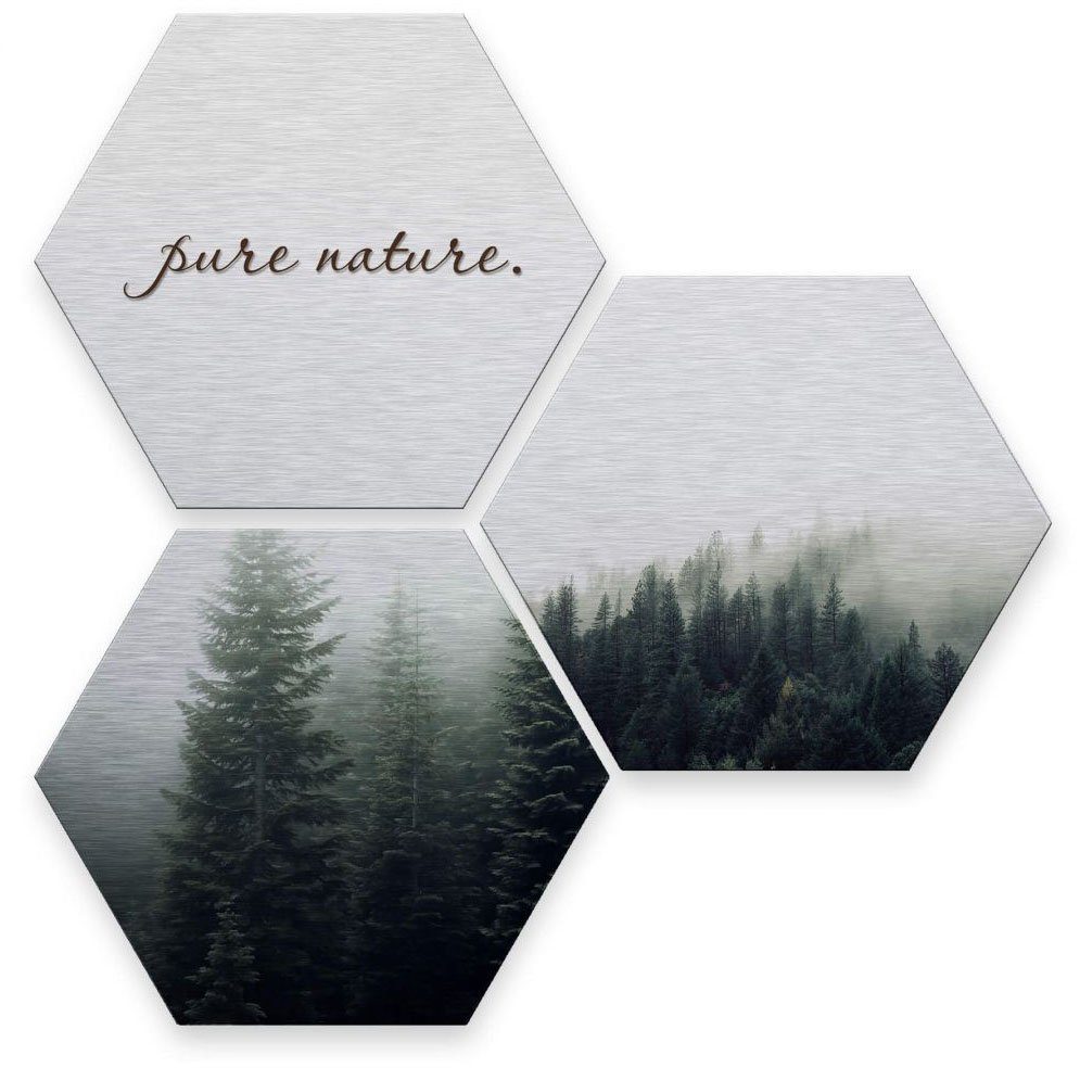 Wall-Art Meerdelige artprint Zilvereffect pure nature bos (set, 3 stuks)