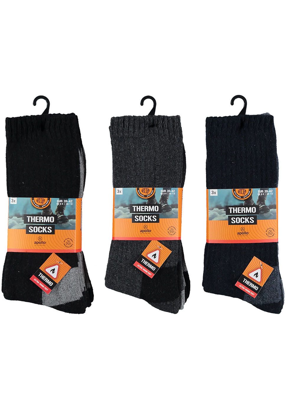 Apollo Basic sokken THERMAL TRACKING SOCKS Unisex met verwarmende merinowol (2 paar Set van 3)