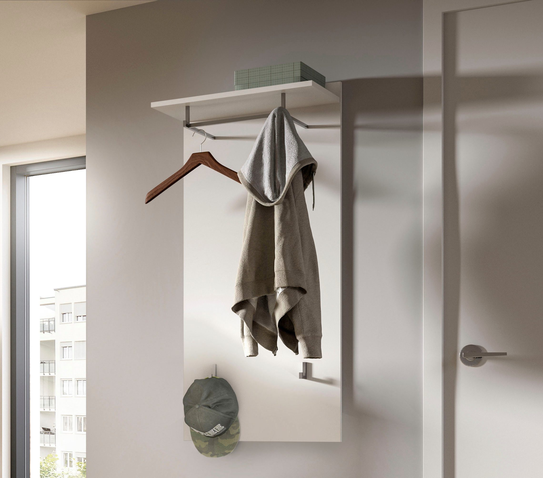 INOSIGN Kapstokpaneel Valge, Hoogte 114 cm, 1 Plank, 2 Haken, 1 Kledingstang (1 stuk)