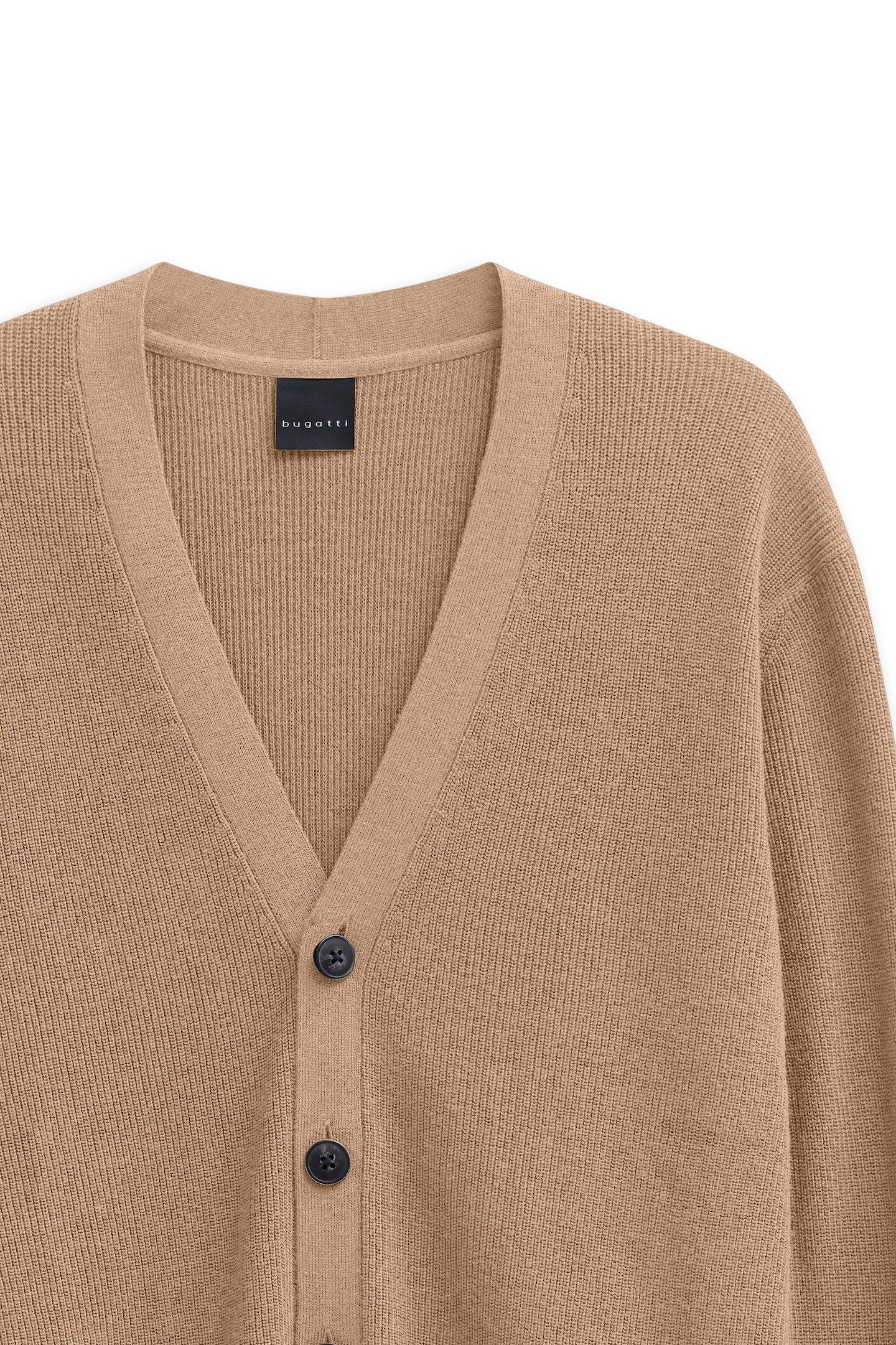 Bugatti Cardigan Regular fit met v-hals en ribstructuur