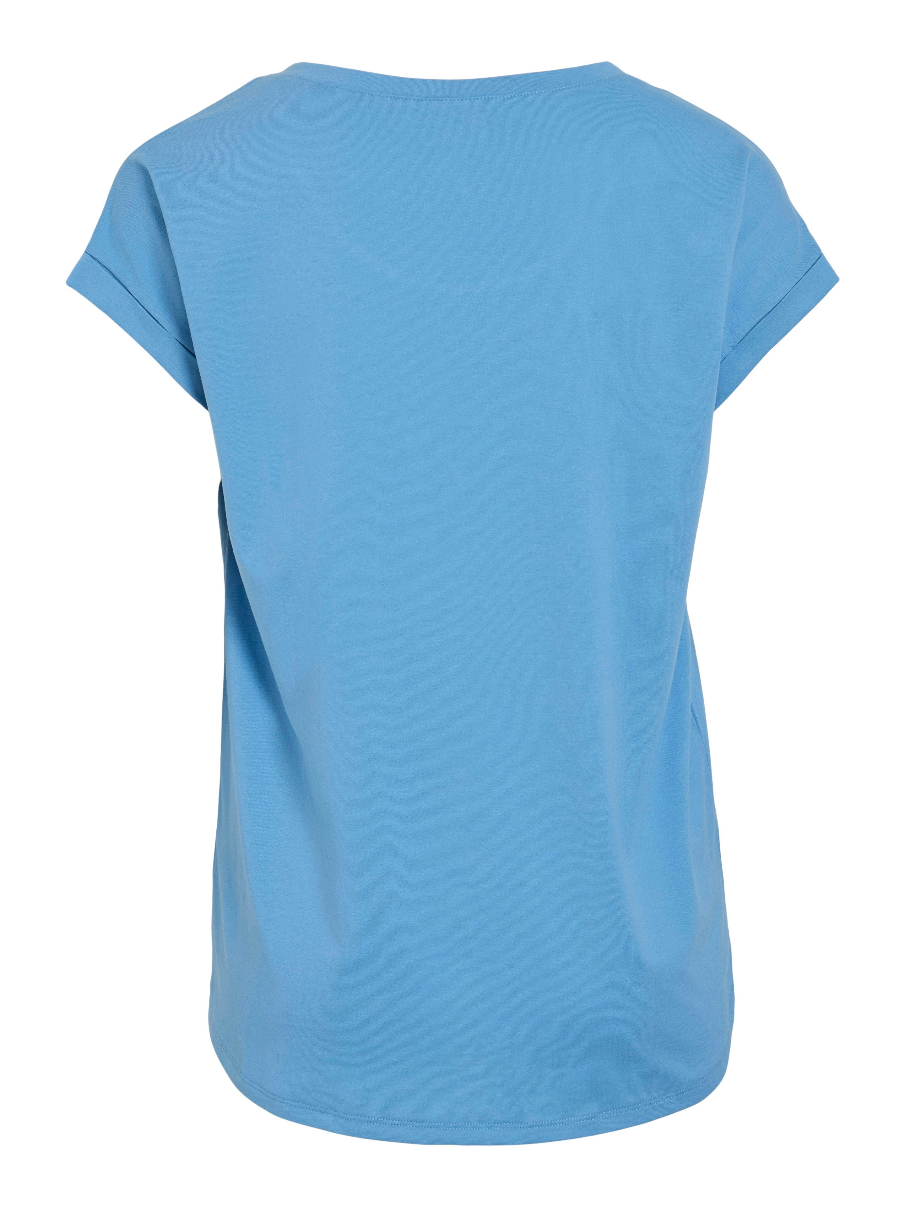 Vila Shirt met ronde hals VIDREAMERS NEW PURE T-SHIRT/SU-NOOS Basic dames T-shirt met ronde hals en omgeslagen mouwen