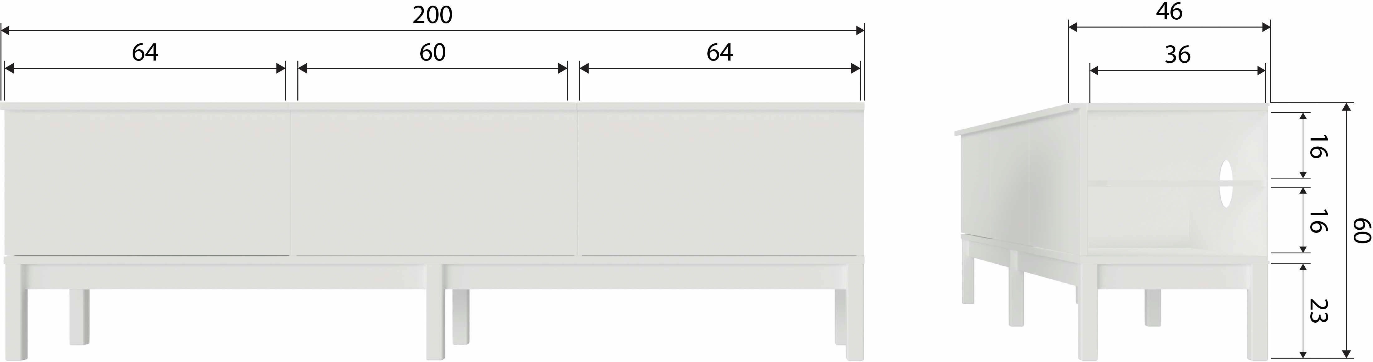 WOOOD Tv-meubel Klinik TV-dressoir Commode van grenenhout, H 60 cm x B 200 cm