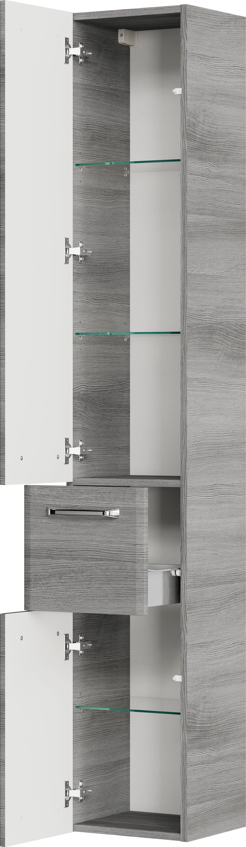 Saphir Badkamerserie Quickset 5-delig, glazen wastafel en LED-spiegelkast Hoge kast, onderkast, hangend kastje, inclusief deurdemper (6-delig)