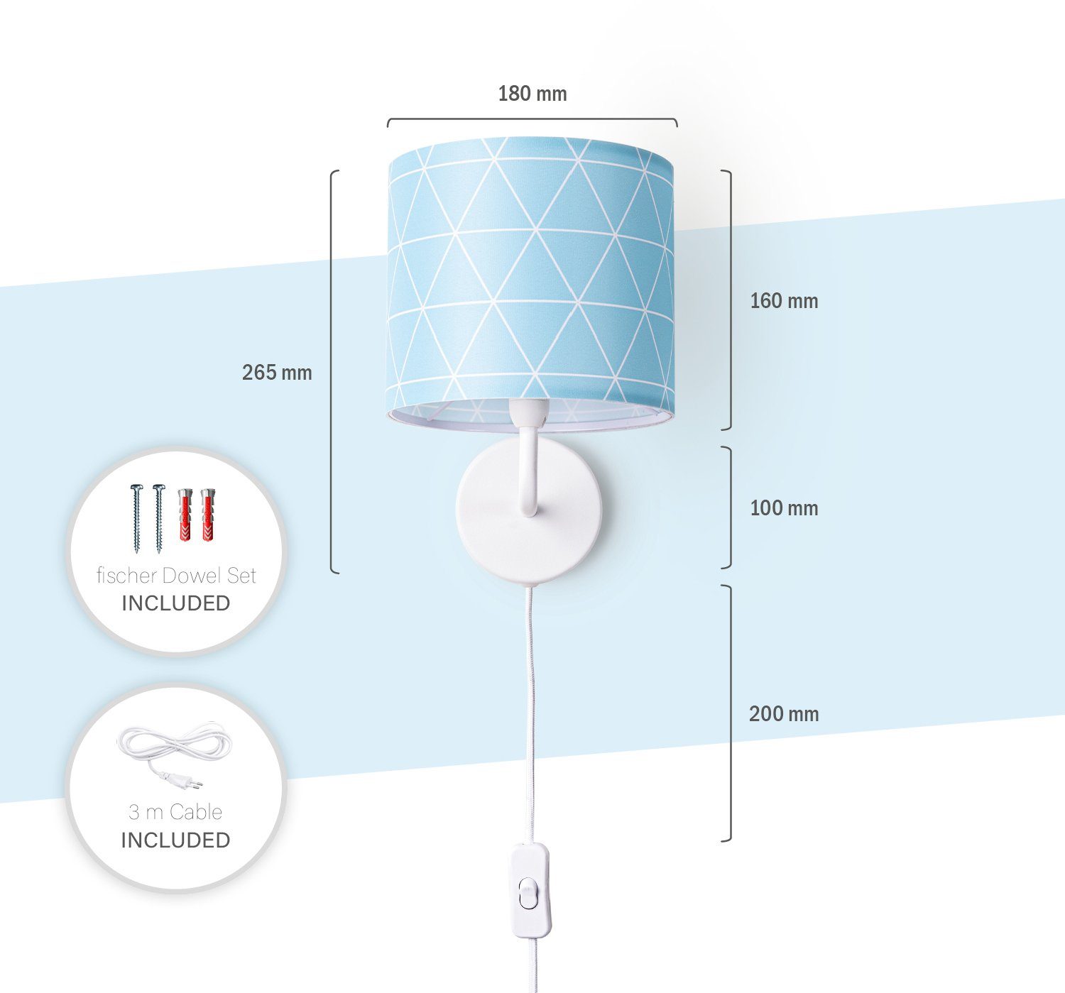 Paco Home Wandlamp Stella 401 Stekker ganglamp woonkamer Ø18cm Scandi stijl kabel 3m E14