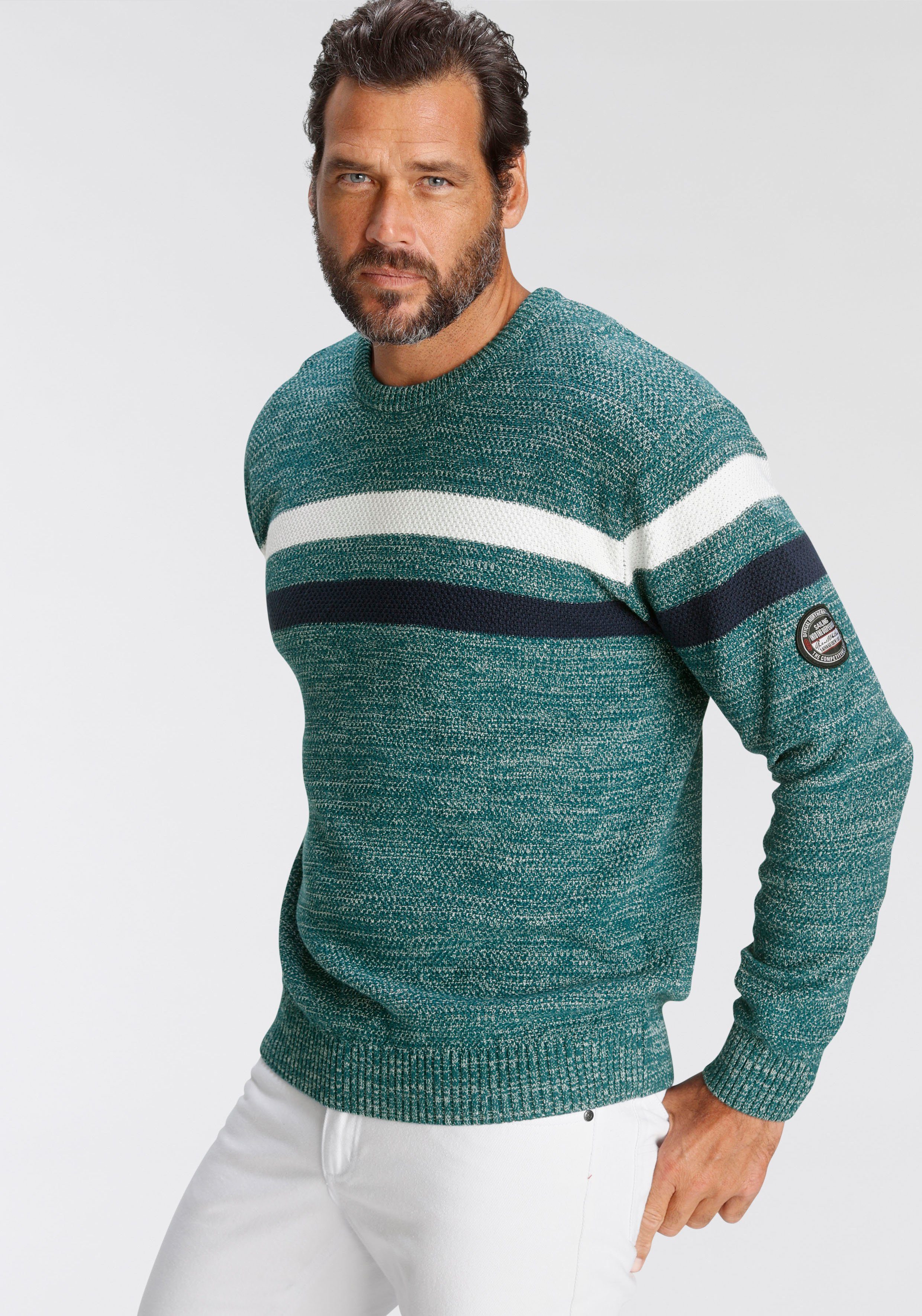 Man's World Trui met ronde hals Tot maat 5 XL in gemêleerde look