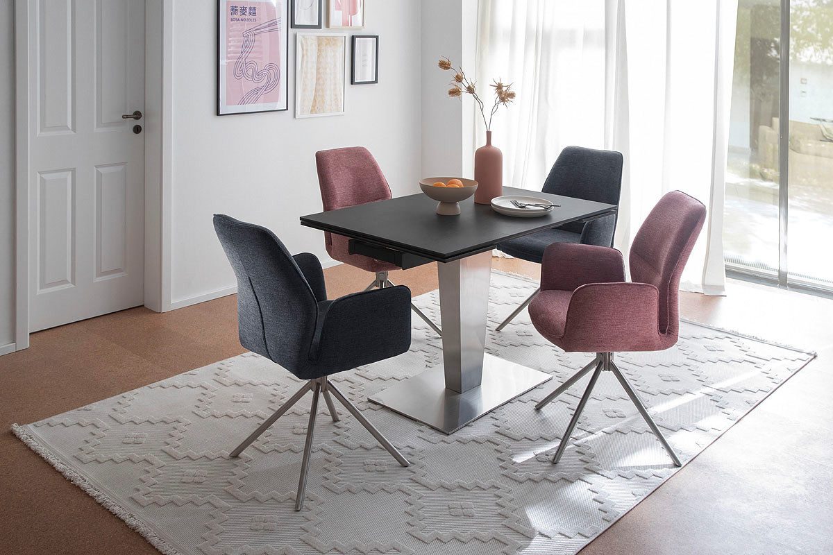 MCA furniture Eettafel PESARO uitschuifbare tafel met voet 120-180 cm Keramiek, roestvrij staal, eindschuif, uittrekbaar, tafelblad 14 mm