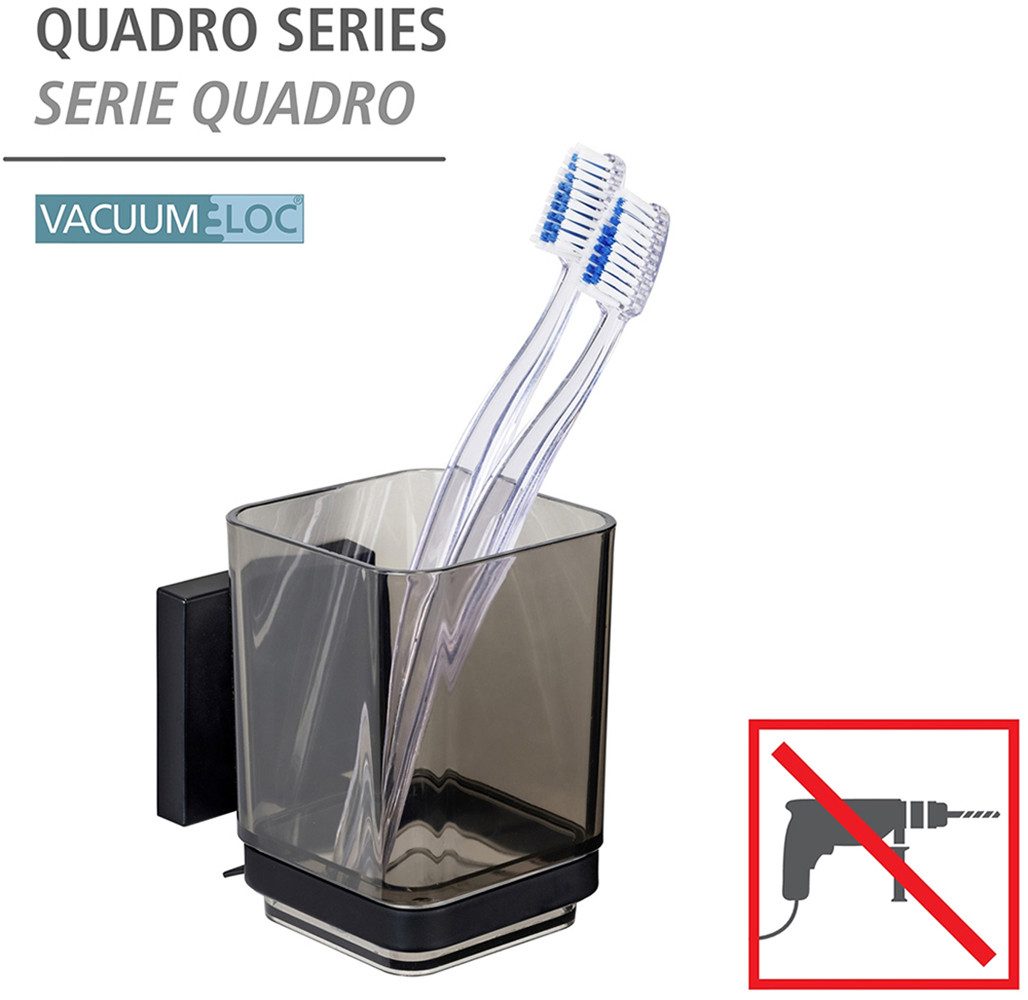 WENKO Poetsbeker Vacuum-Loc® model Quadro met wandbevestiging zonder boren, roestvrij staal en kunststof