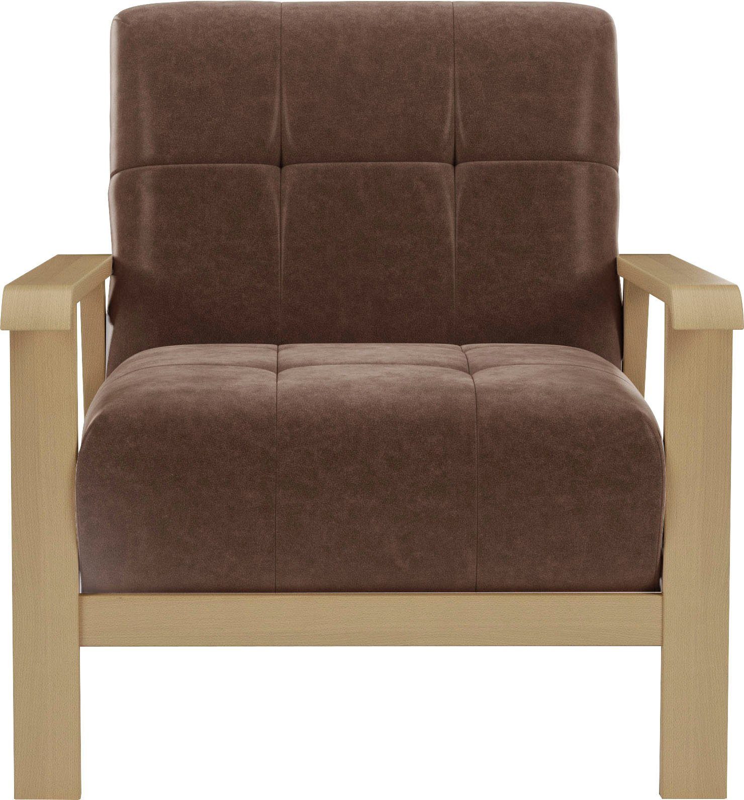 sit&more Fauteuil Billund Armleuningen van natuurlijk beukenhout, verschillende bekledingen en kleuren fauteuils maat Luxe-microvezel vintage-look