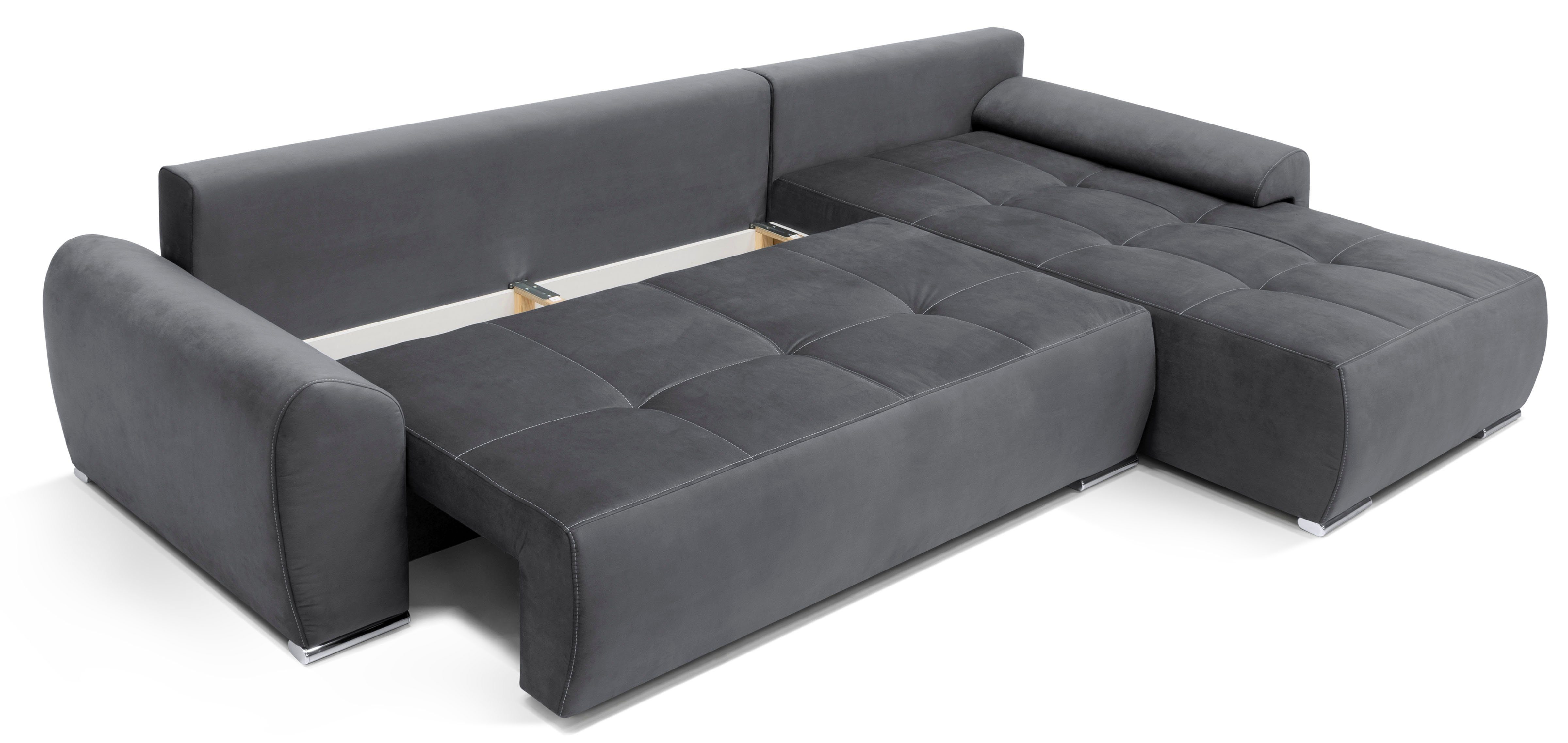 COLLECTION AB Hoekbank Bilbao L-vorm incl. slaapfunctie, bedbox en sierkussens met stras