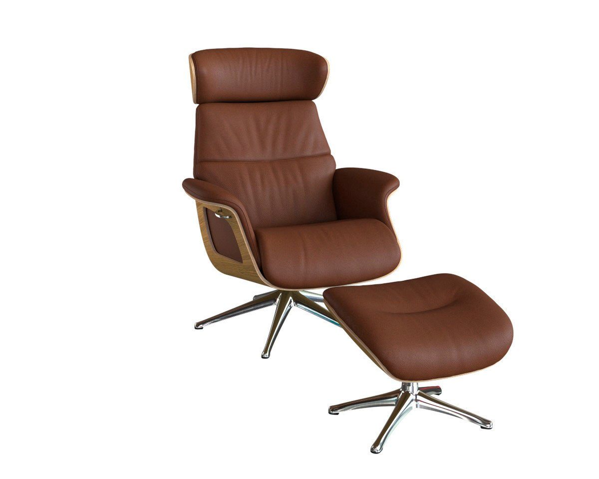 FLEXLUX Relaxfauteuil Clement relaxstoel, gestoffeerde stoel, ligstoel, TV-stoel, Rug- & hoofdverstelling, draaibaar, armleuning eiken, voet aluminium
