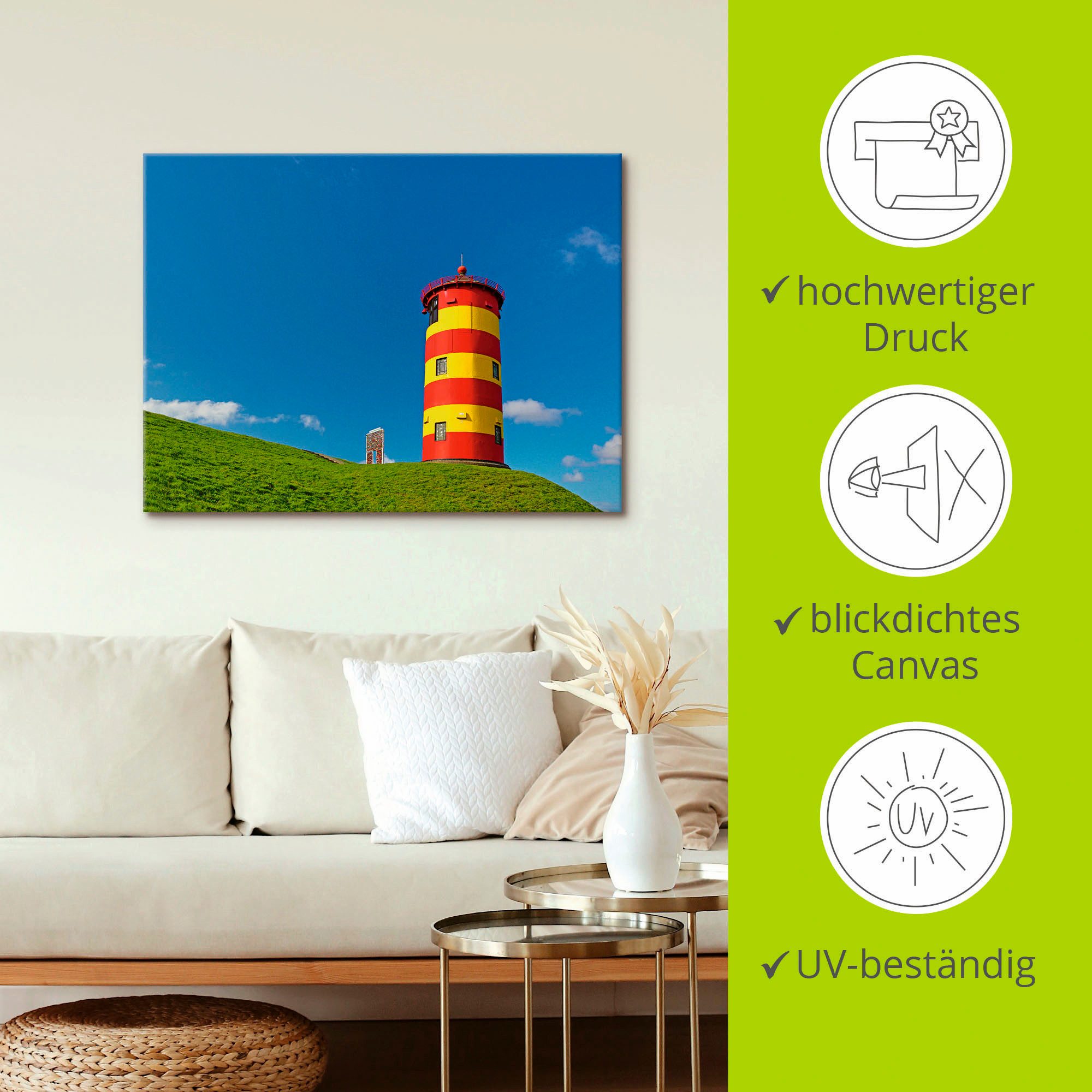 Artland Artprint op linnen Vuurtoren van Pilsum gespannen op een spieraam