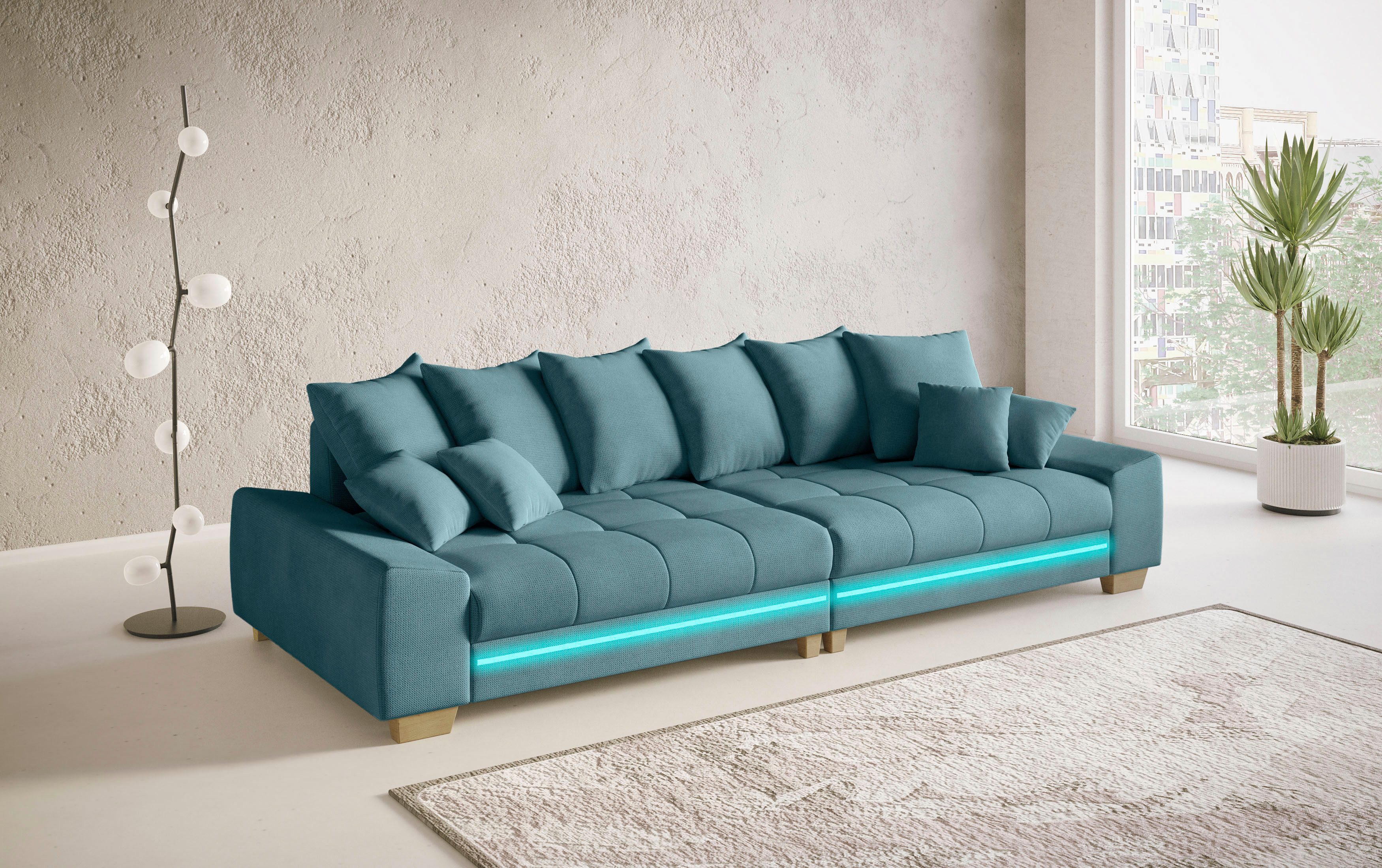 Mr. Couch Megabank Nikita II met rgb-led-verlichting, koudschuim bekleding tot 140 kg belastbaar